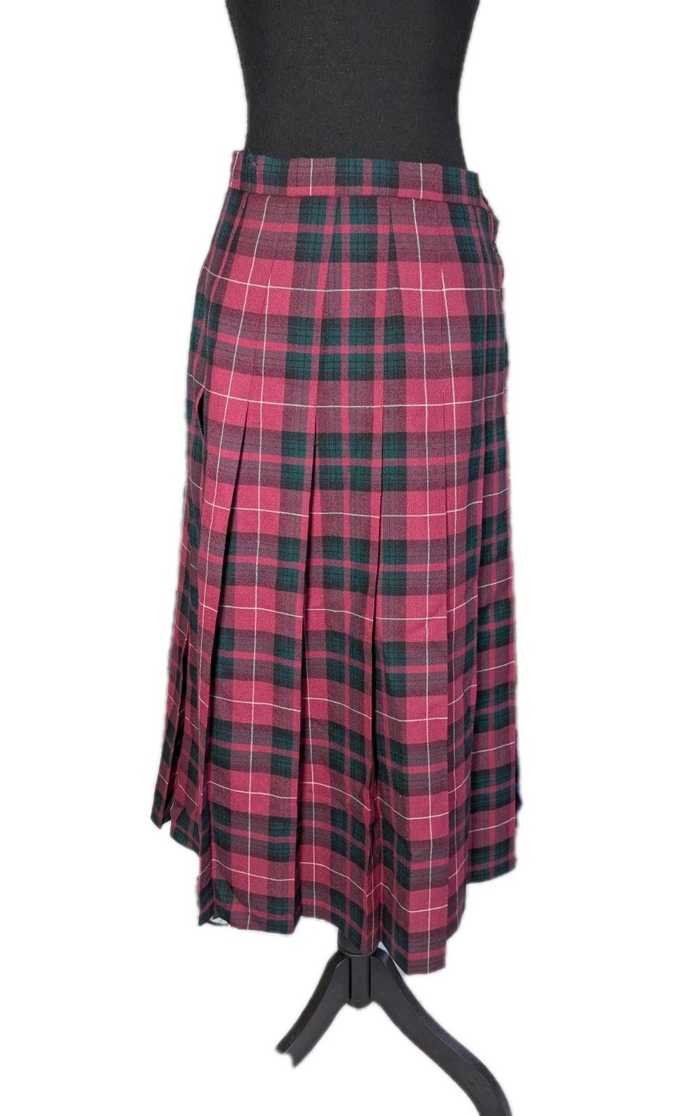 VTG Dean’s Of Scotland Women’s Red/Green Tartan Plaid Pleated Midi Skirt 28″x32″