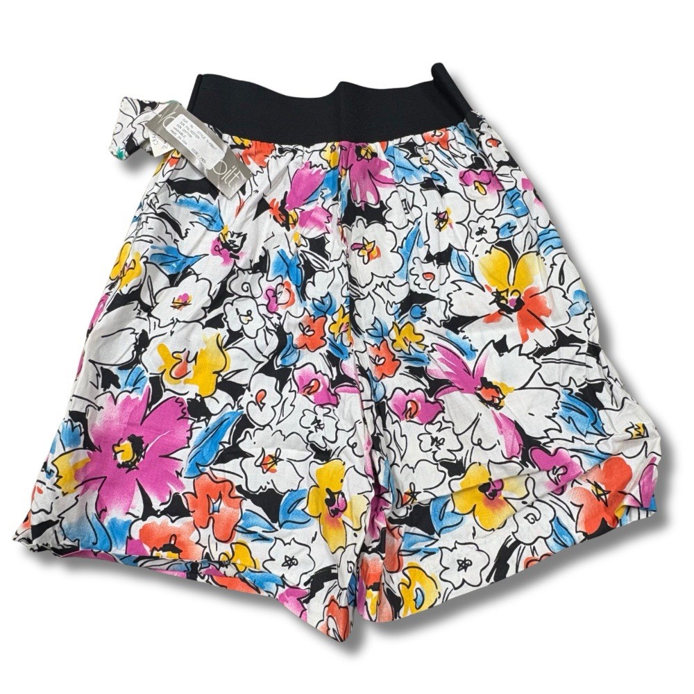 Vtg 1980s Bright Floral Shorts M Wide Elastic Band Colorful NWT Totally 80s Long