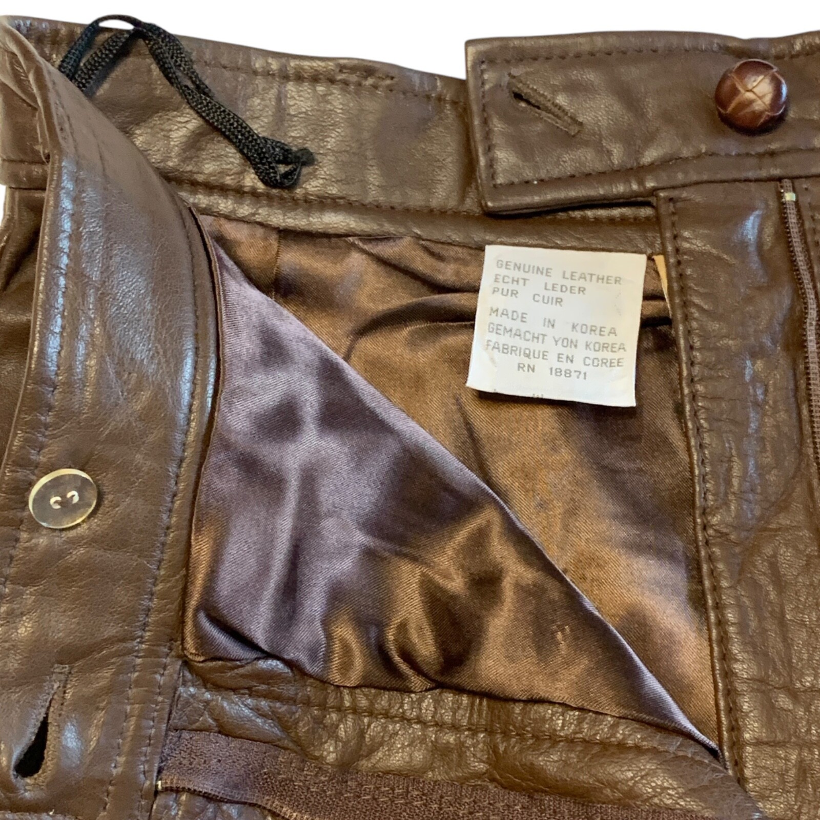 Vintage 80s Brown Leather Skirt Size 8 Zip Up Pockets Straight Lined Knee Length