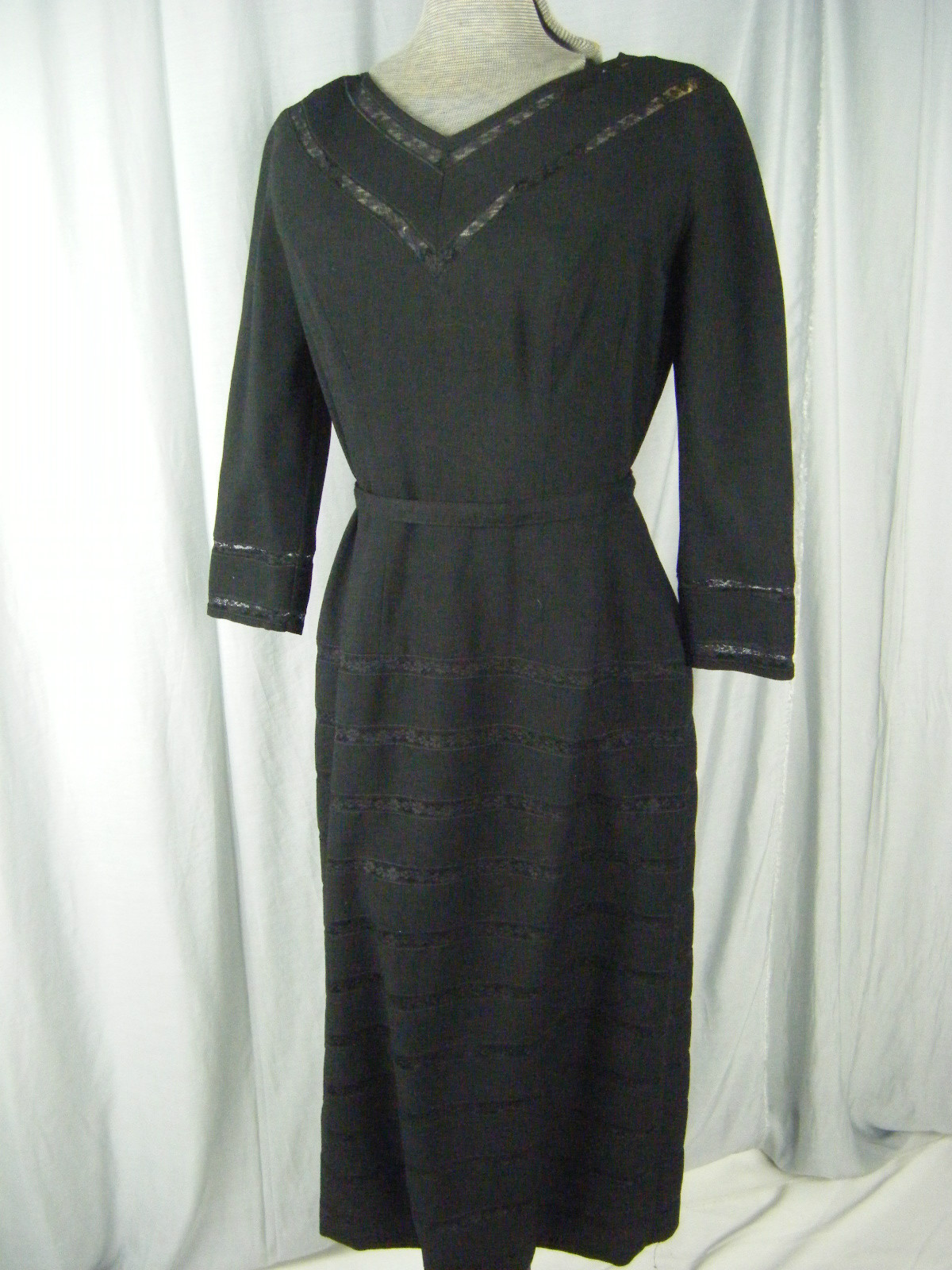 TERRY-ALLEN ORIGINALS Vtg 50-60s Black Lace Illusion New Look Dress-Bust 38/M