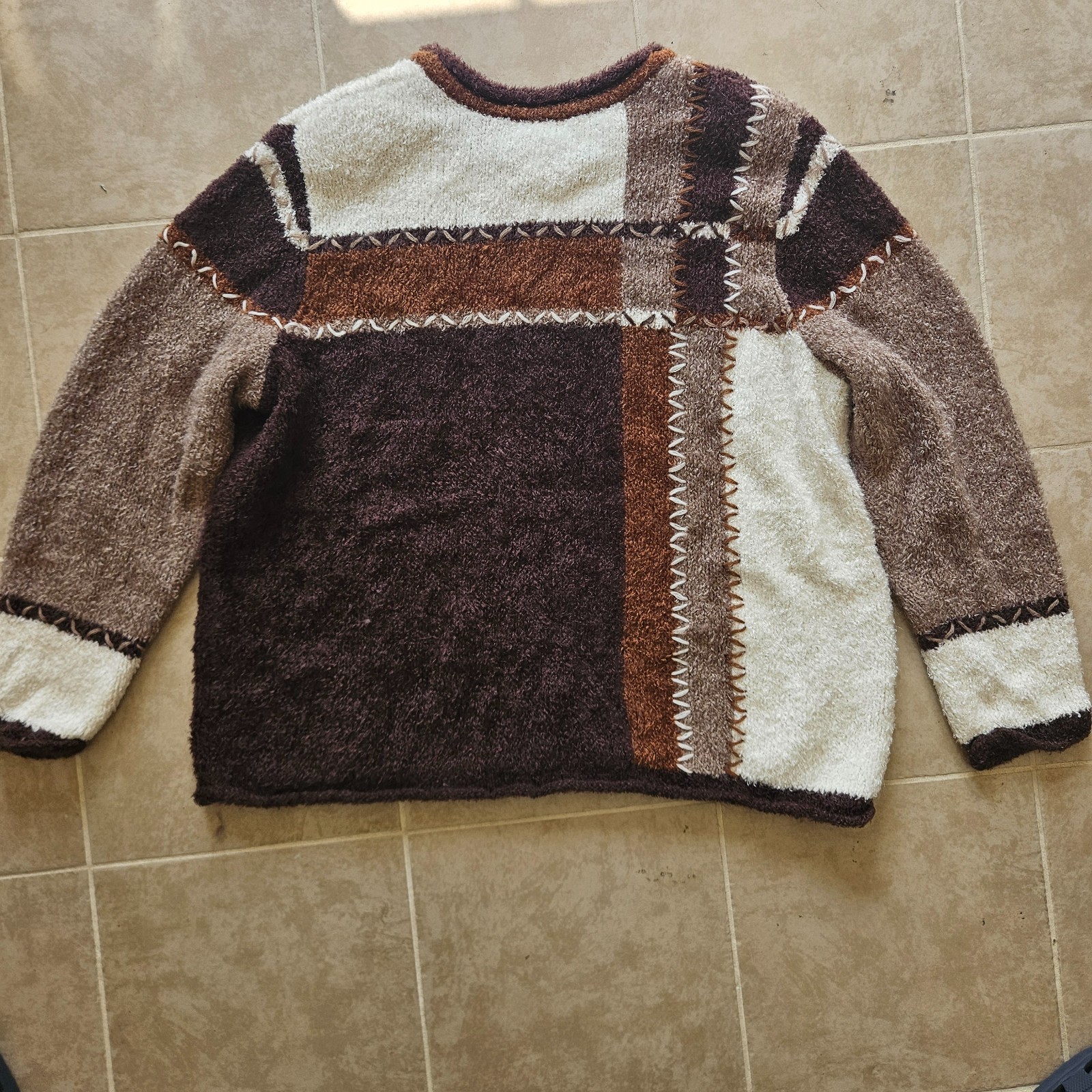 Vintage CJ Banks Sweater Womens 3X Brown White Tan Mohair Blend Fuzzy Pullover