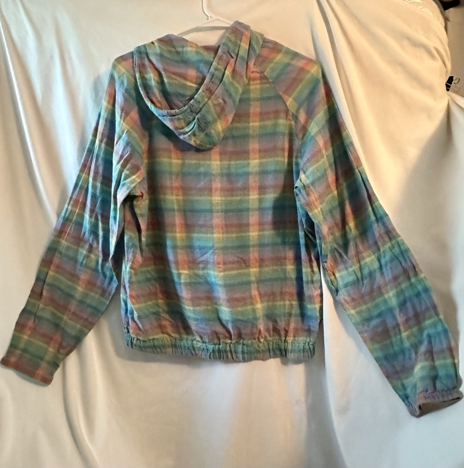 Vintage Ocean Pacific Plaid Hooded Pullover Top 1980s Size Medium Sunwear Retro