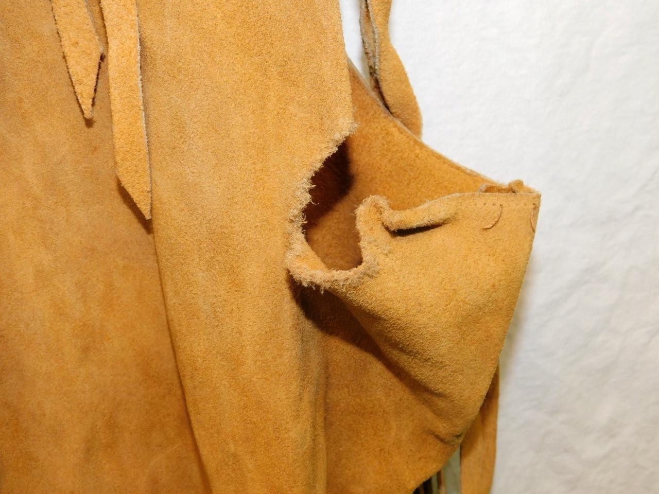 Vintage S Brown Suede Leather Fringe Vest Jacket Full Zip Western Hippie READ