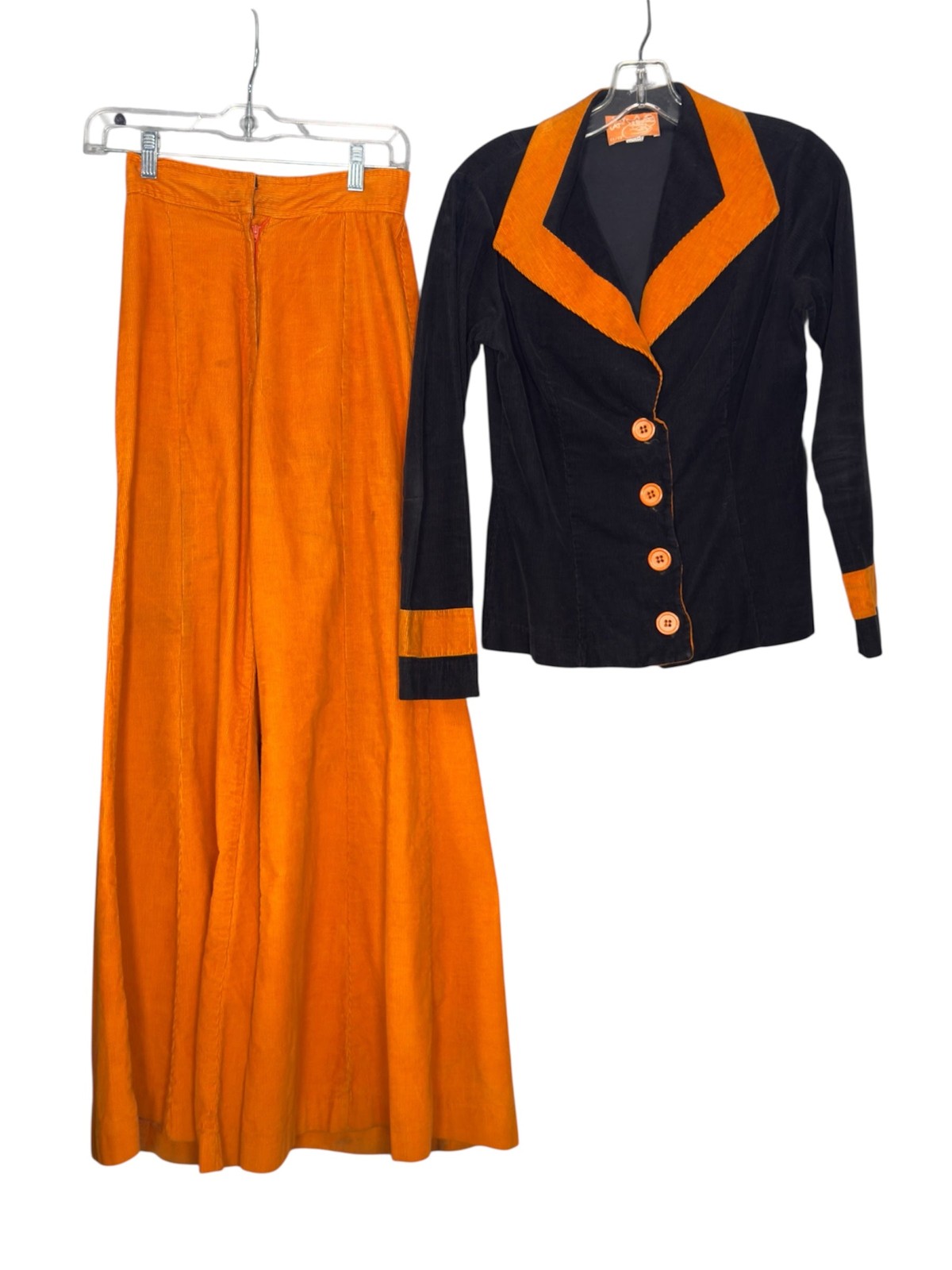 1970s Vintage Alley Cat By Betsey Johnson Orange And Black Pantsuit – Size 11/12