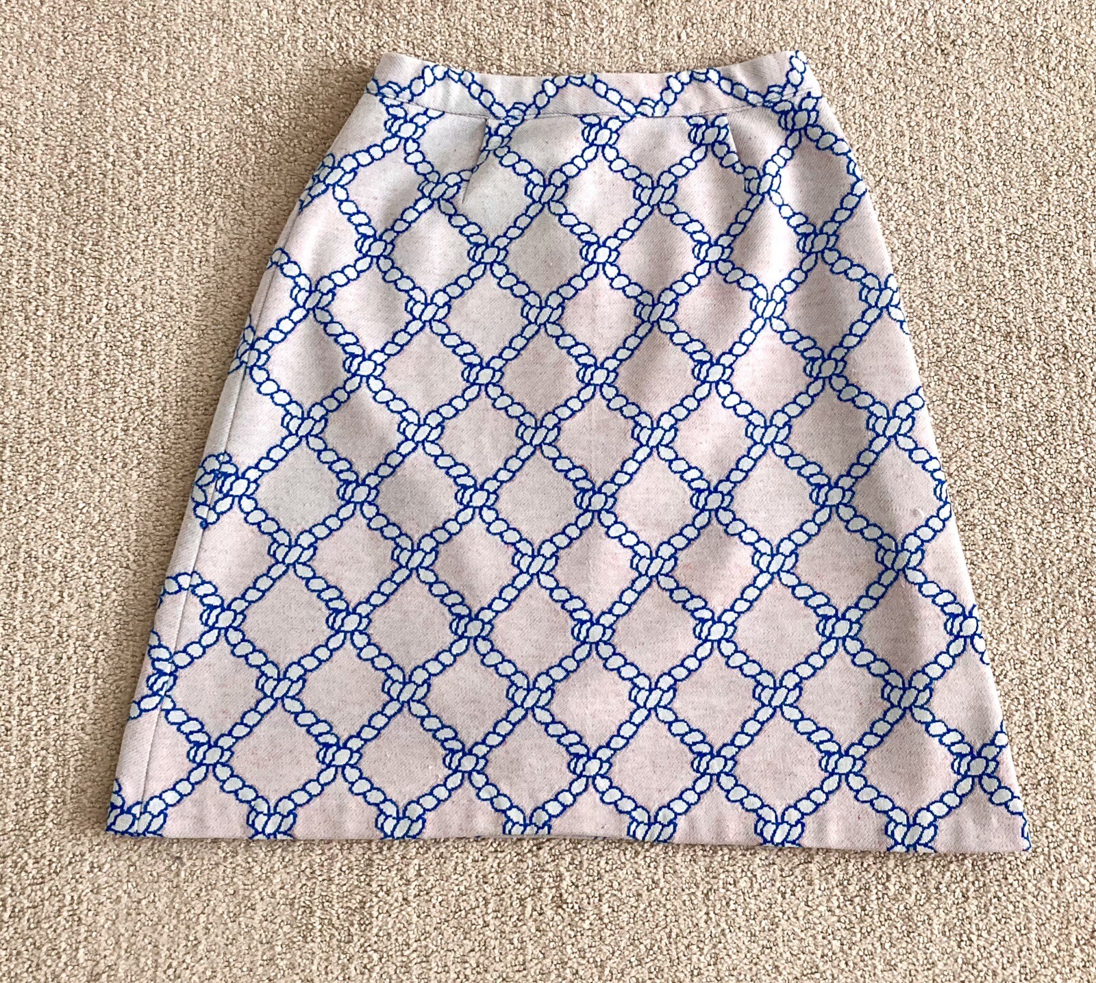 Vtg 70s Pink Skirt White Rope Print Polyester Back Zipper Size XS Waist 23.5”