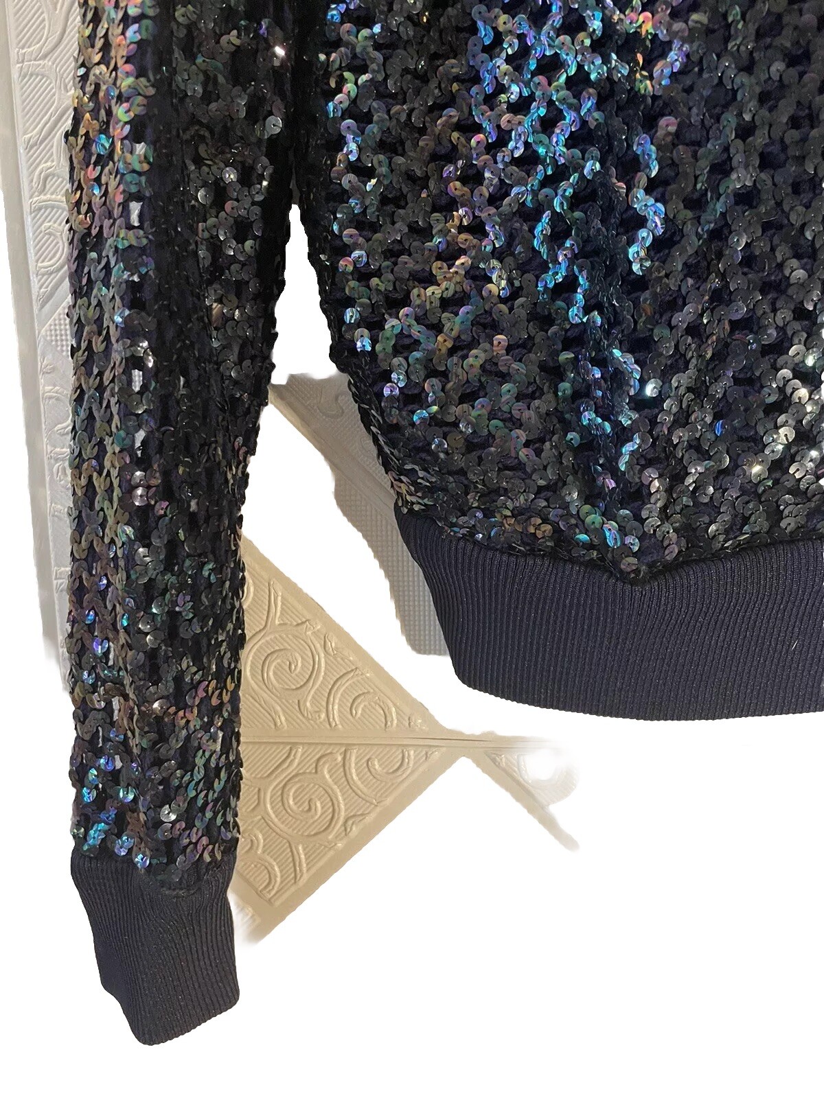 Anthony Muto AM/PM Multi-Sequined ~Sweater Shrug~Blue Button Front Size M/L VTG
