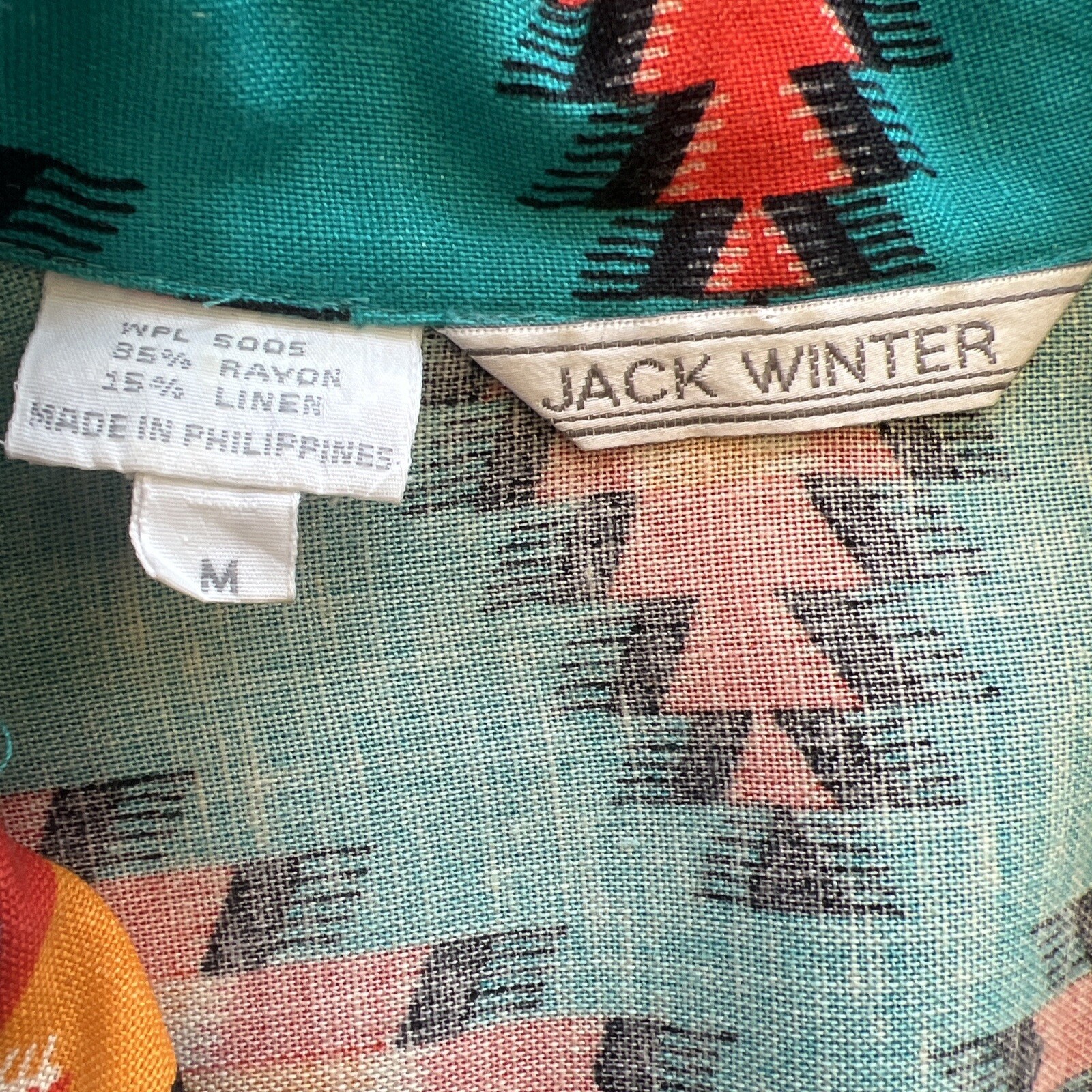 Vintage 80s 90s Top Jack Winter Medium Turquoise Shirt Southwest Print #167