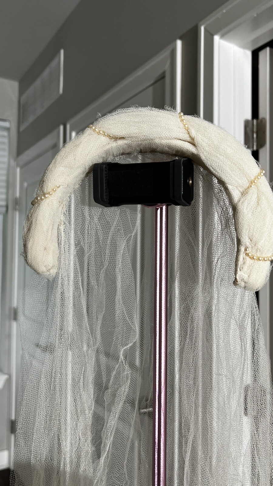 Vintage 30s 1940s White Rolled Mesh Net Pearl Wedding Headband Bridal Headpiece