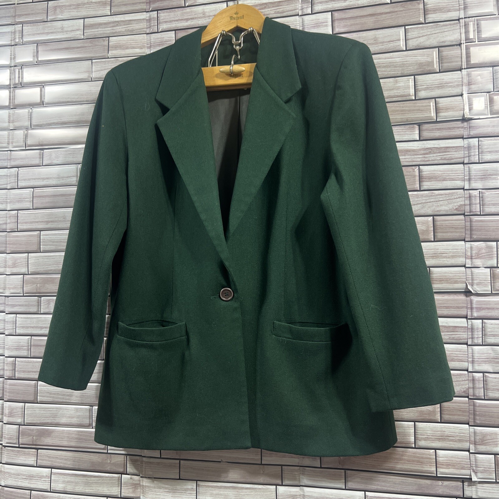 Wardrobe Maker 100% wool womens green jacket blazer pleated skirt 80s Vintage