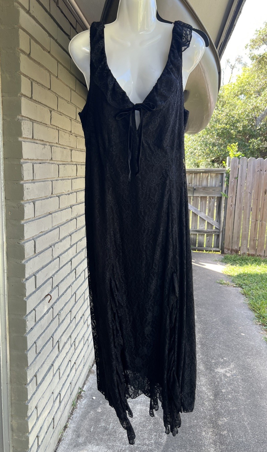 Black Lace Maxi Slip Dress Flowy Goth Sheer Layer Witchy Halloween
