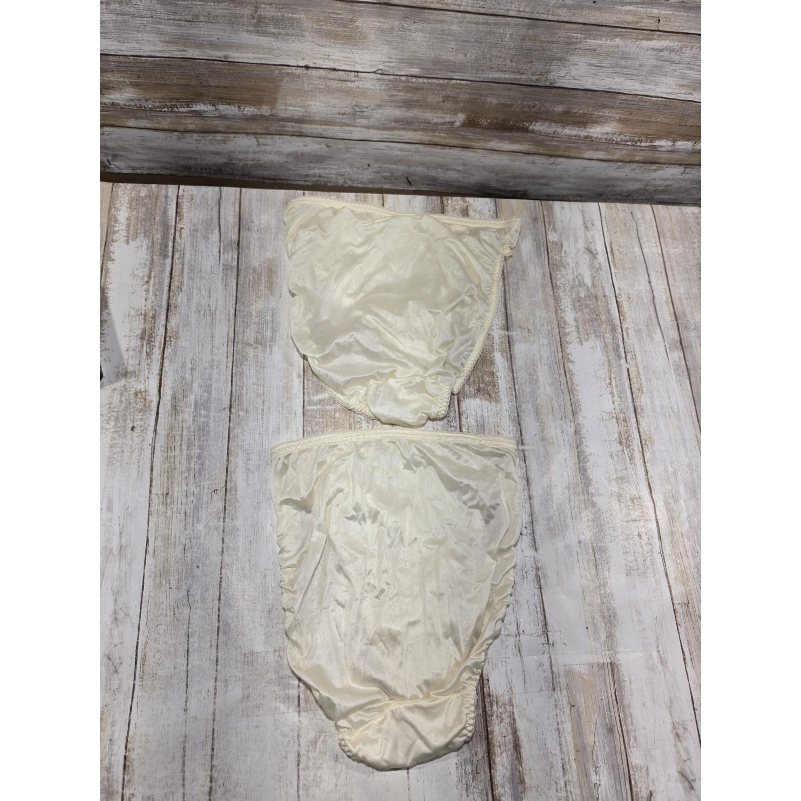 Vintage Ego Ivory Patina Nylon High Cut Bikini Panties Set of 2 USA Small 5