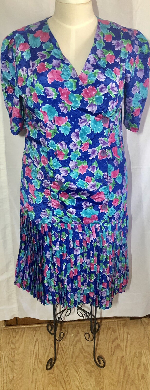 Vtg Darian double breast dress Floral Multicolored drop low waisted size 16