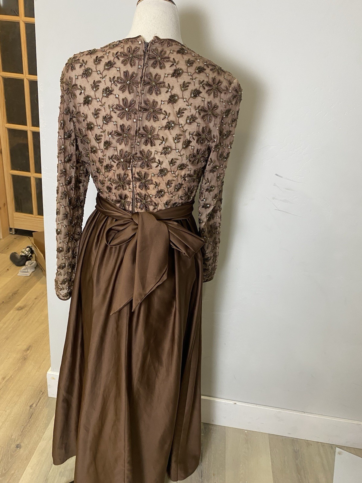 Vintage 50’s/60’s Heavy Sequined Gown Sheer Top Satin Skirt Victoria Royalty