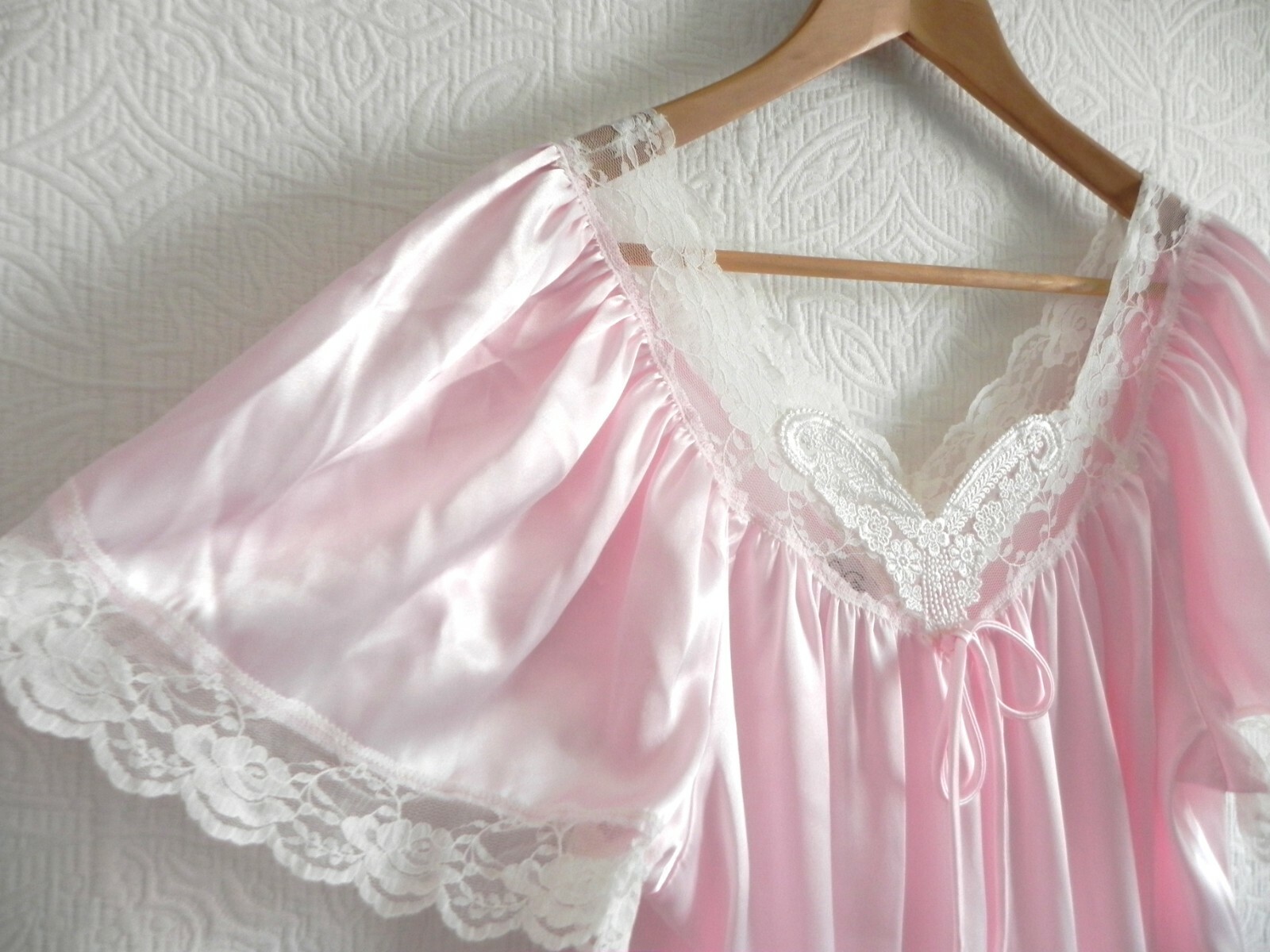 Go Softly Nightgown Maxi Wing/Cap Sleeve Light Pink Satin Lace Trim S(Fits M)