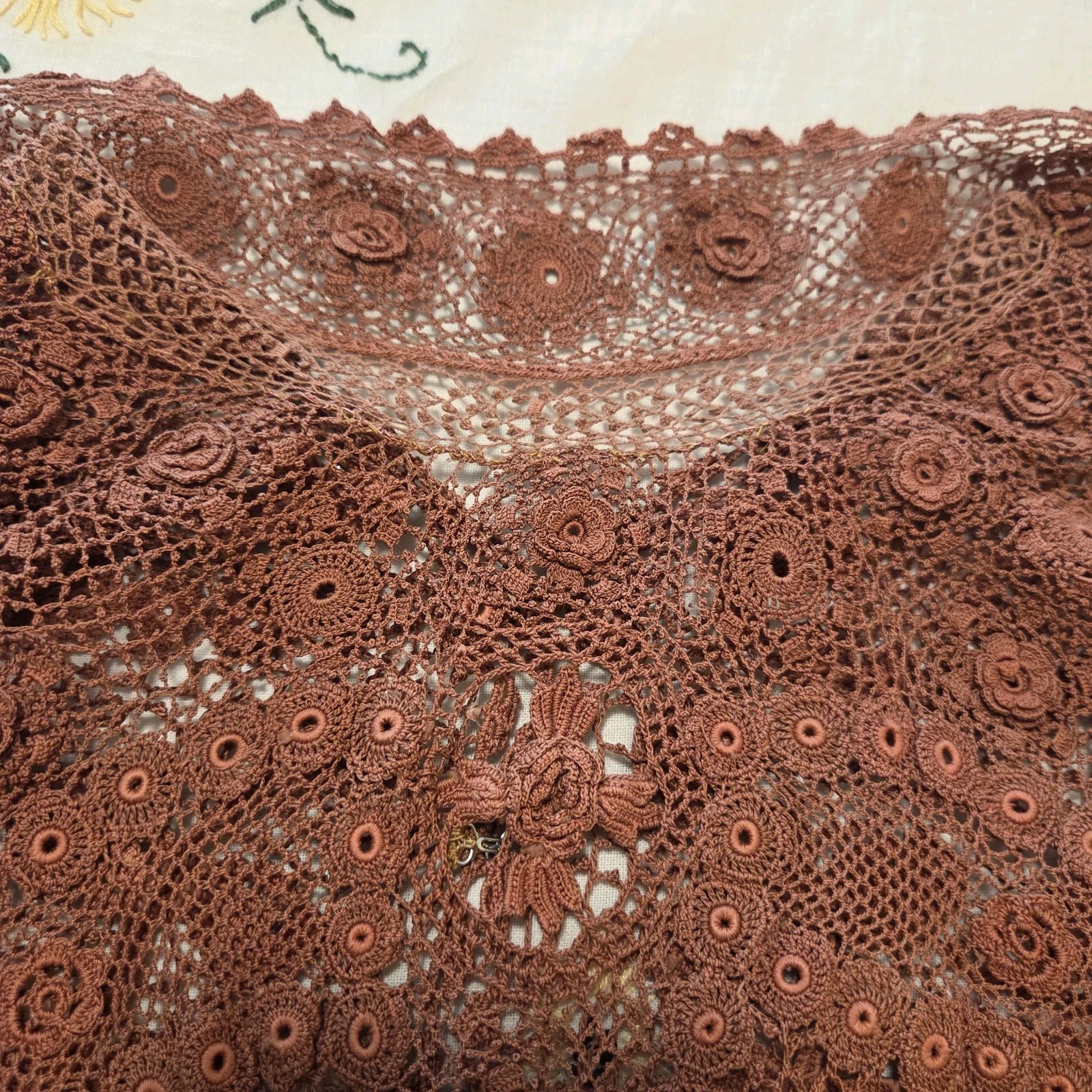 Victorian Irish Crochet Lace Top Blouse Mock Neck Edwardian Steampunk Size SM
