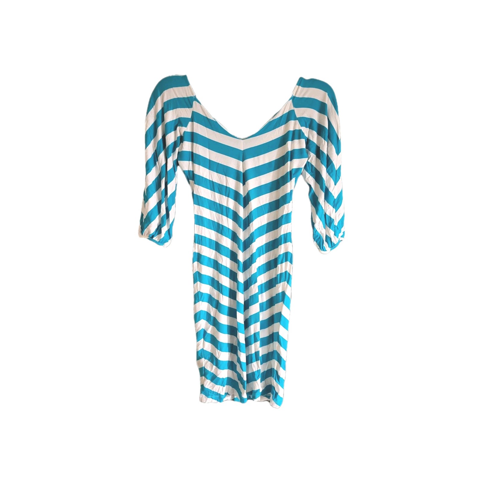 VTG 80s BEBE Stretch Tube Dress XS Turquoise White V-Stripe NWOT + FREE SHIPPING