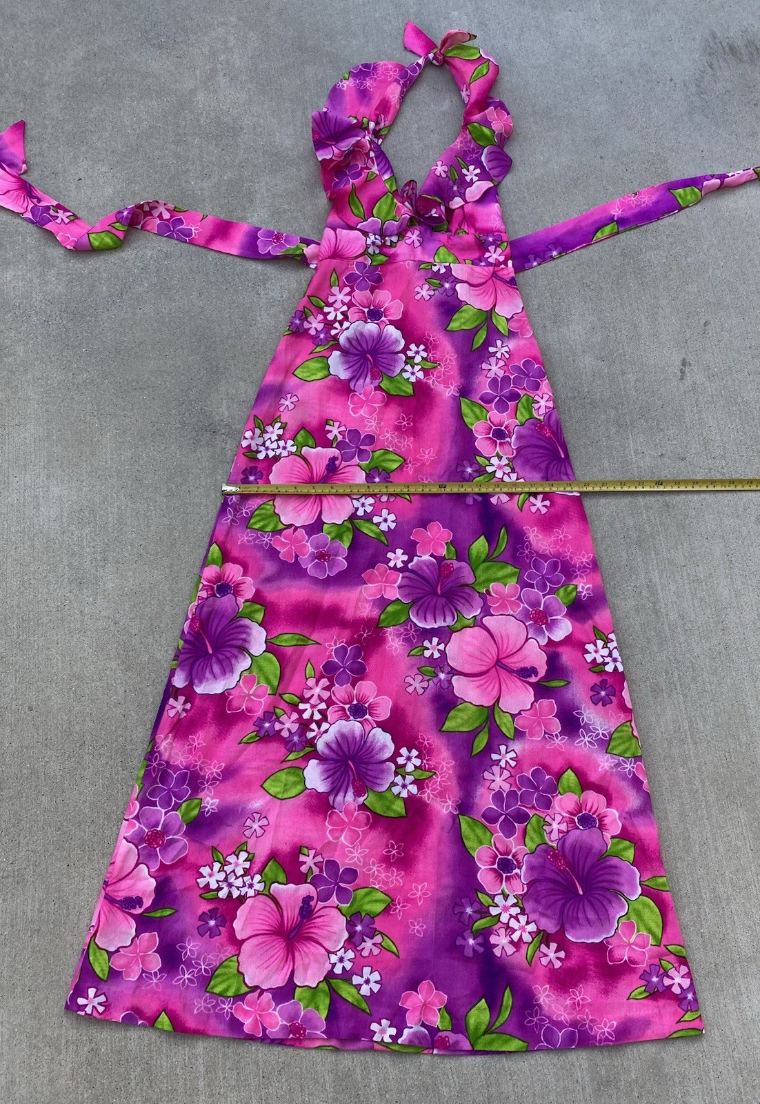Vintage Pomare Hawaii Acrylic Hawaiian Halter Dress Ruffle Top Tiki Aloha Pink
