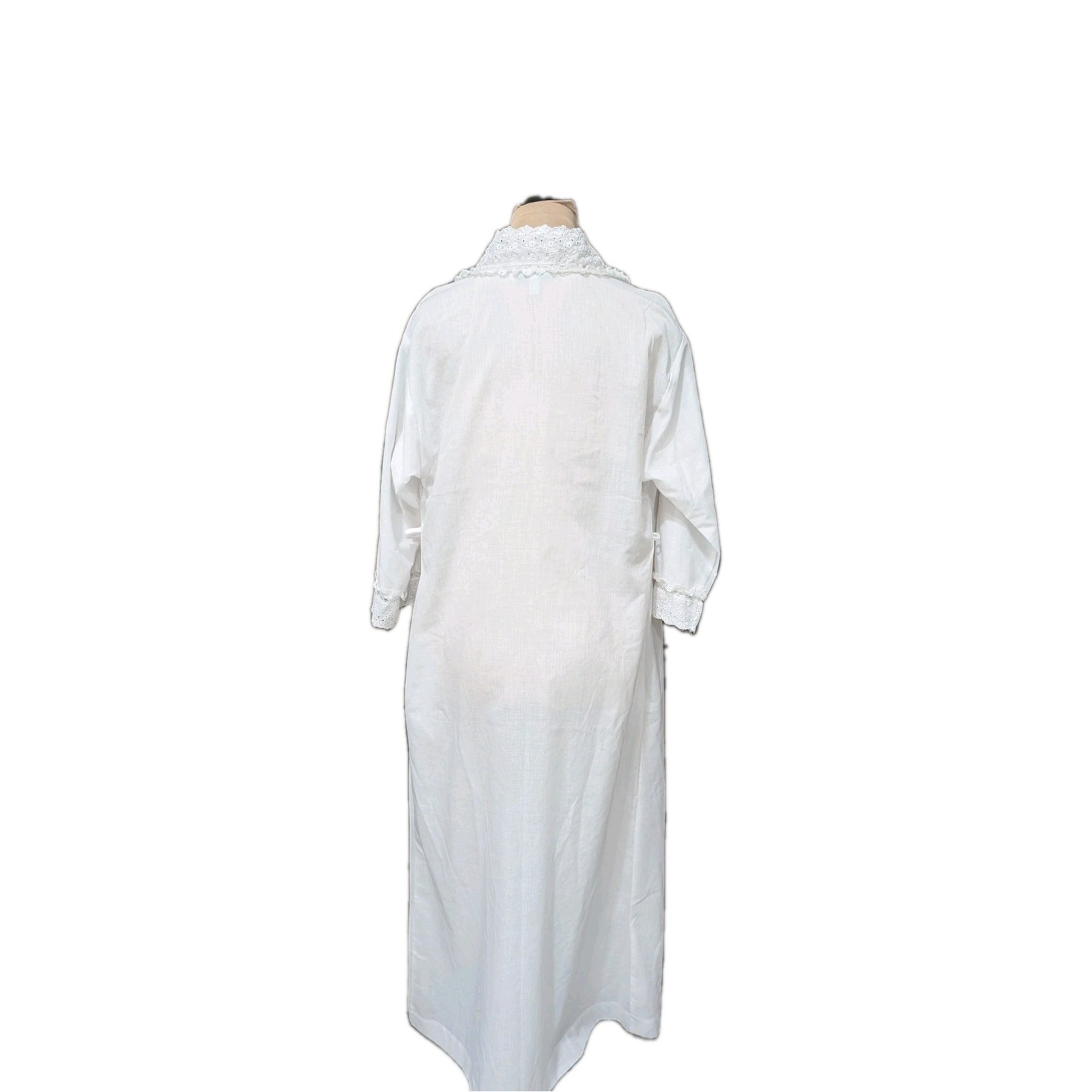 Vintage Christian Dior Eyelet Lace Trim White Robe Rare Sz S