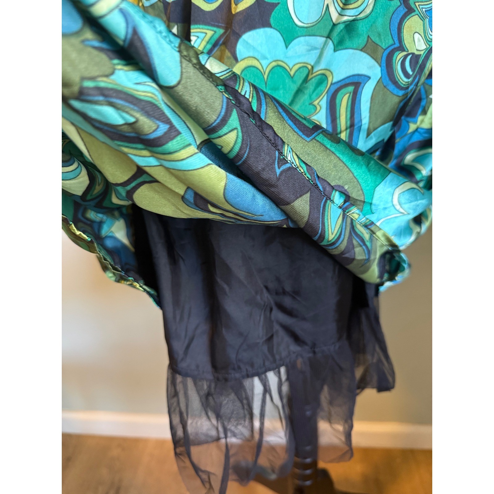 Love Tease Green Aqua Floral Satin Fit Flare Dress Tulle y2k 5 NWT retro dainty