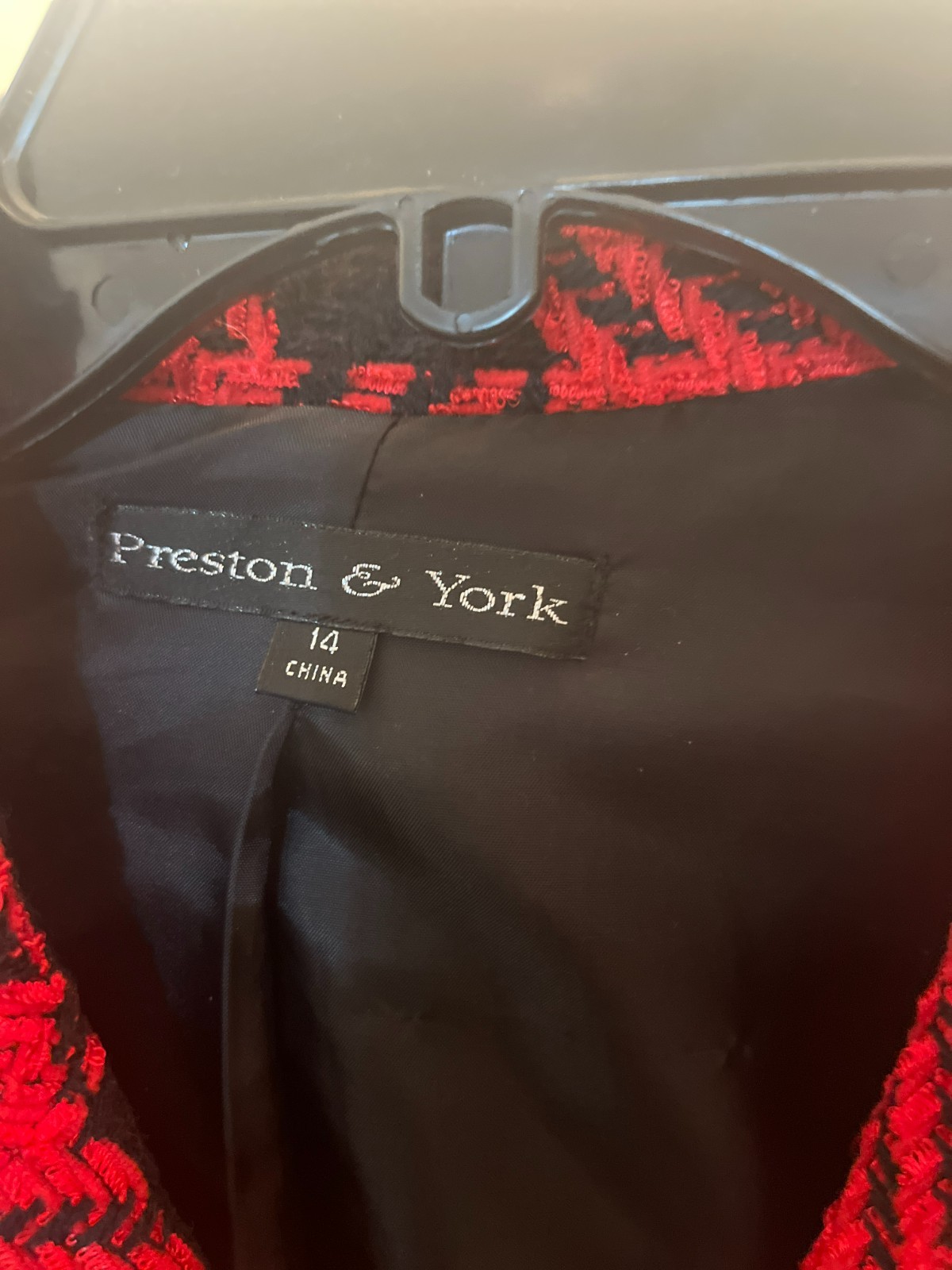 Preston & York Red & Black Plaid Wool Blazer | Cuffed Sleeve | Size 14 | Profess