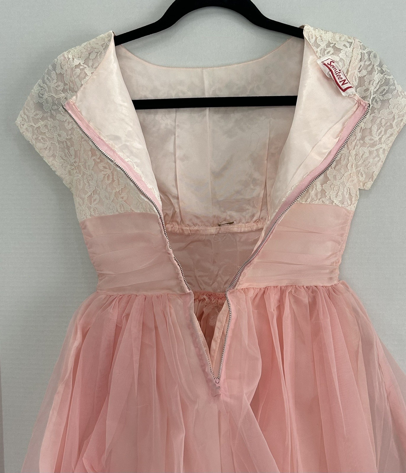 Vintage 1960’s (?) Woman’s Pink Lace And Tulle Party Dress By Semitee N