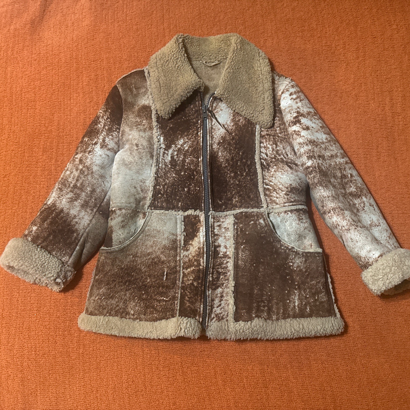 Women’s M ?VTG Sheepskin Sherpa Rancher Style Coat Missing Sz & Maker Label 70’s