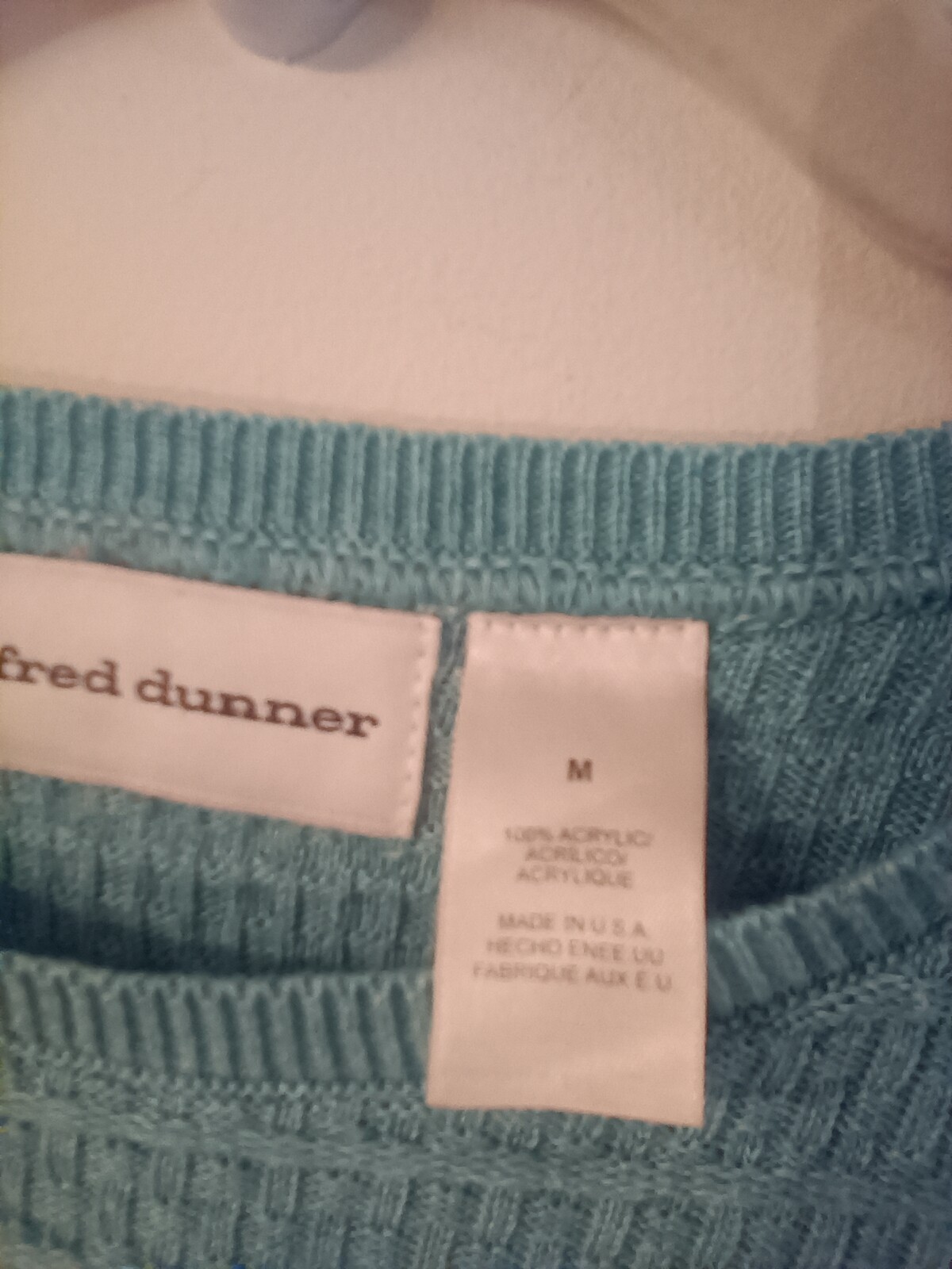 Vtg Alfred Dunner teal top sweater M short sleeve acrylic made in USA