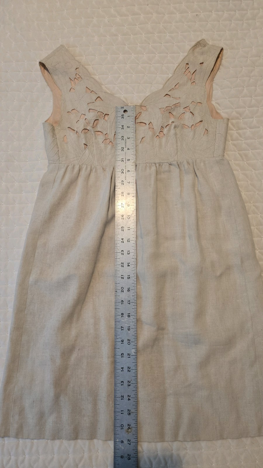 Ruth Clarage Vintage Tan Linen Dress Size 10 Made In USA Long Sleeve