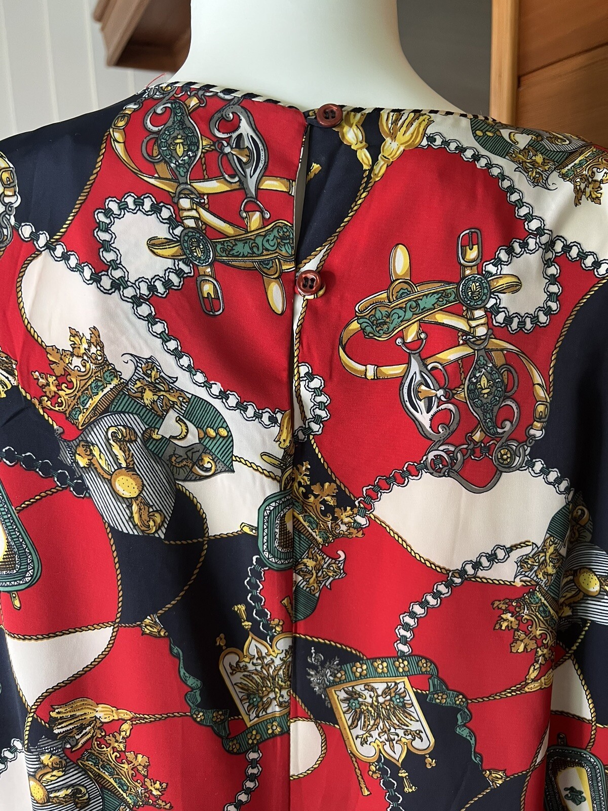 Mint Vtg Baroque Blouse Multicolor Crown Shield Chains Rope Sz Large Equestrian