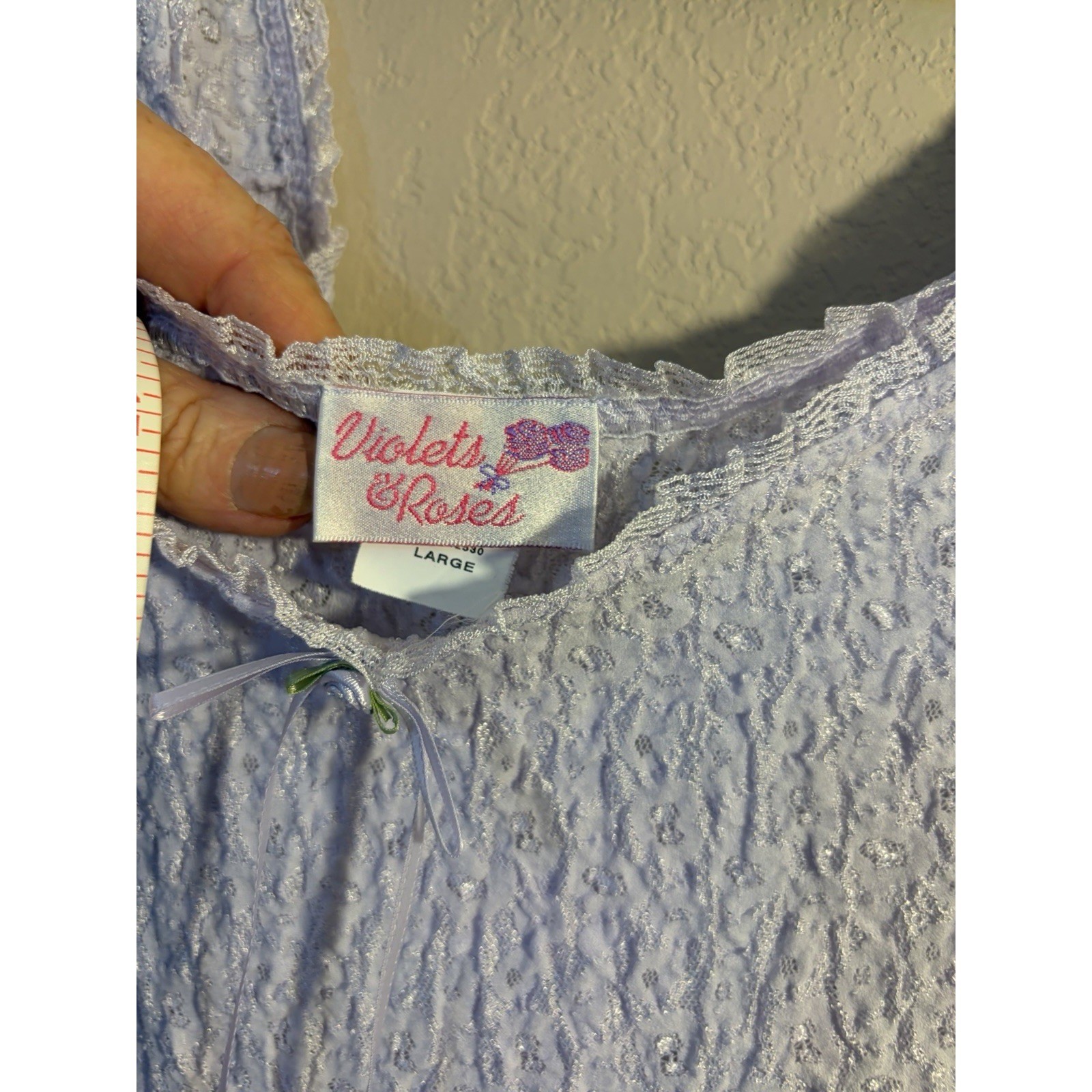 Vintage Violets & Roses 80s Liquid Silk Nylon Nightgown Lace Bodice Lavender Sz