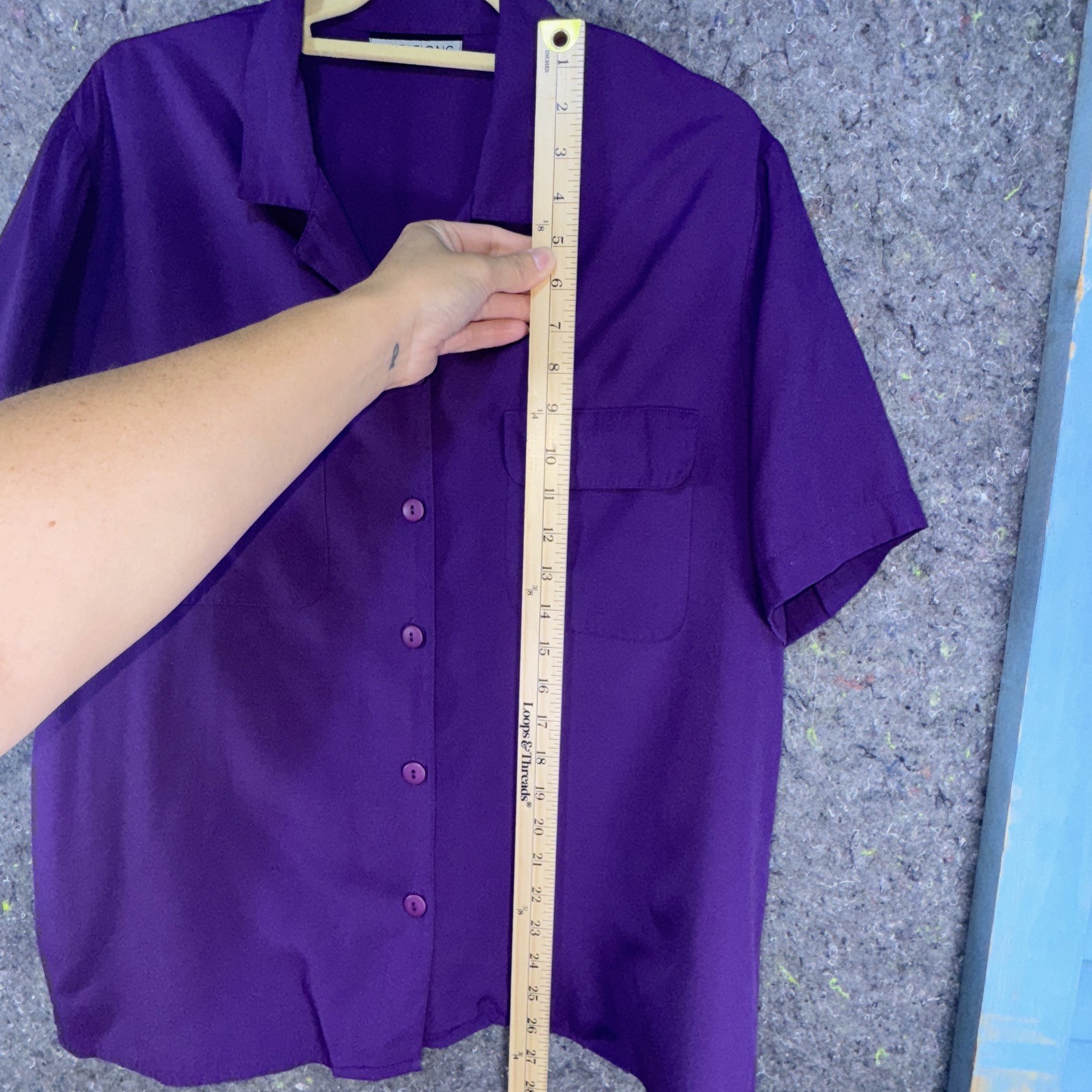 VTG Notations Purple Button Up Blouse Large, Vintage Workwear, Classic, 90s Boxy