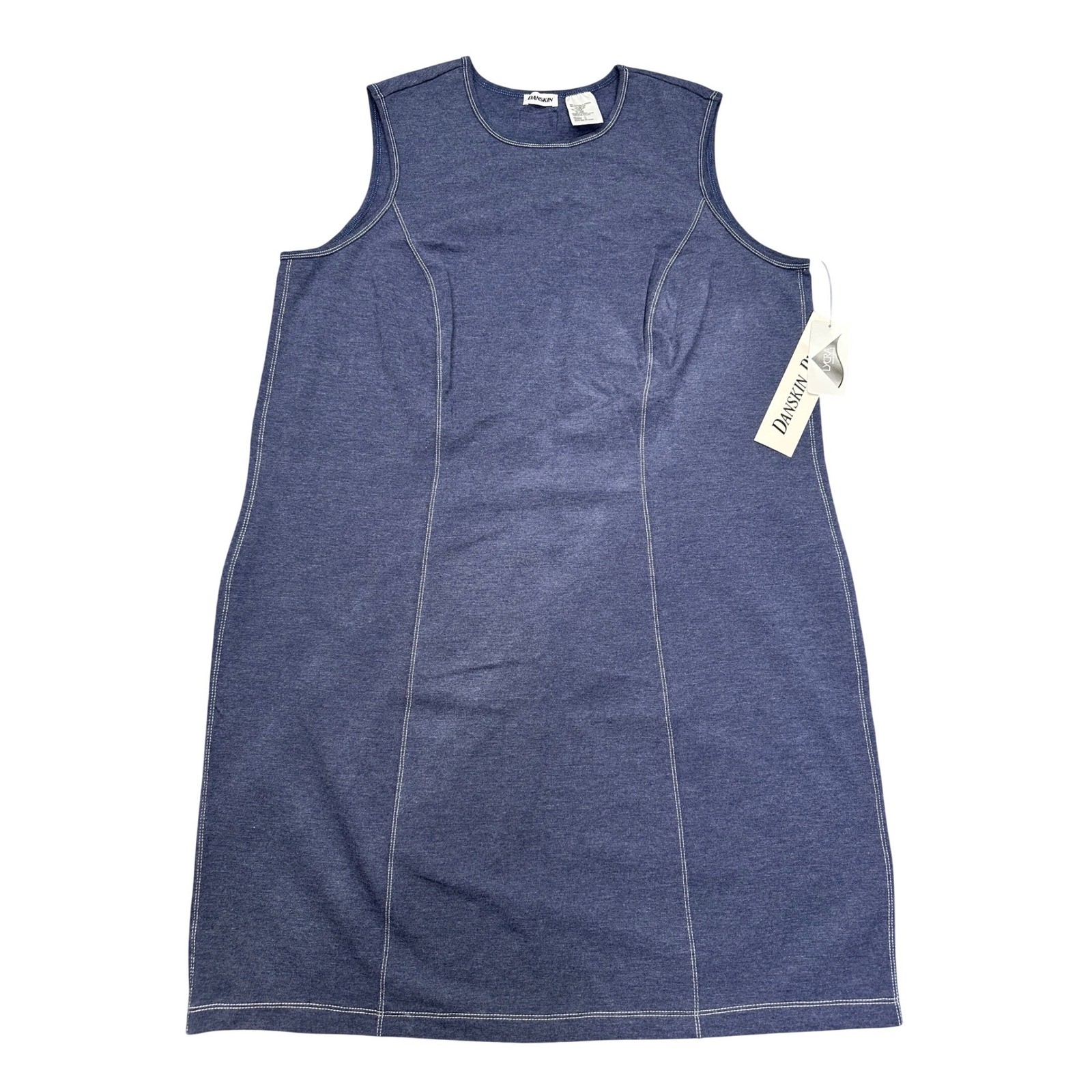 Danskin Womens Navy Heather Princess Seam Sheath Dress 1X Vintage 3441 NWT