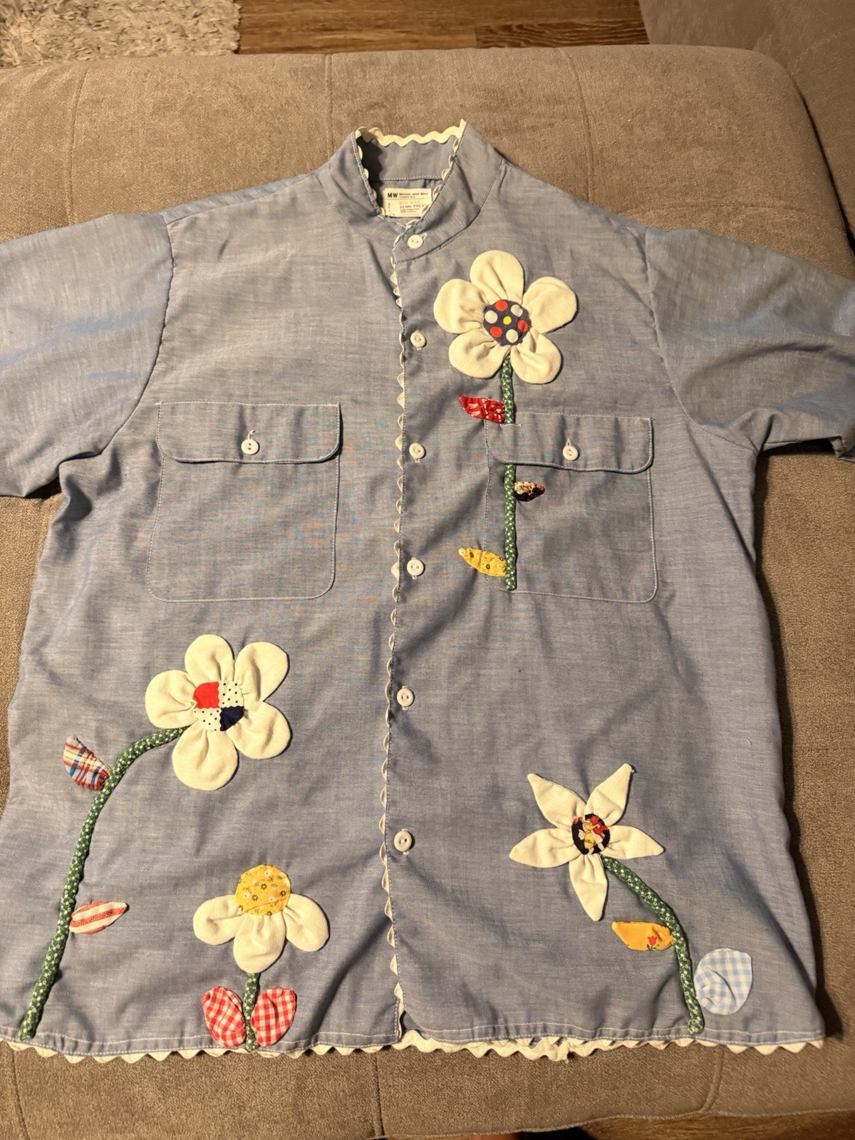 Vintage 1970’s JCPenney Big Mac Button Up Shirt Ladies Large Blue Flowers Rare