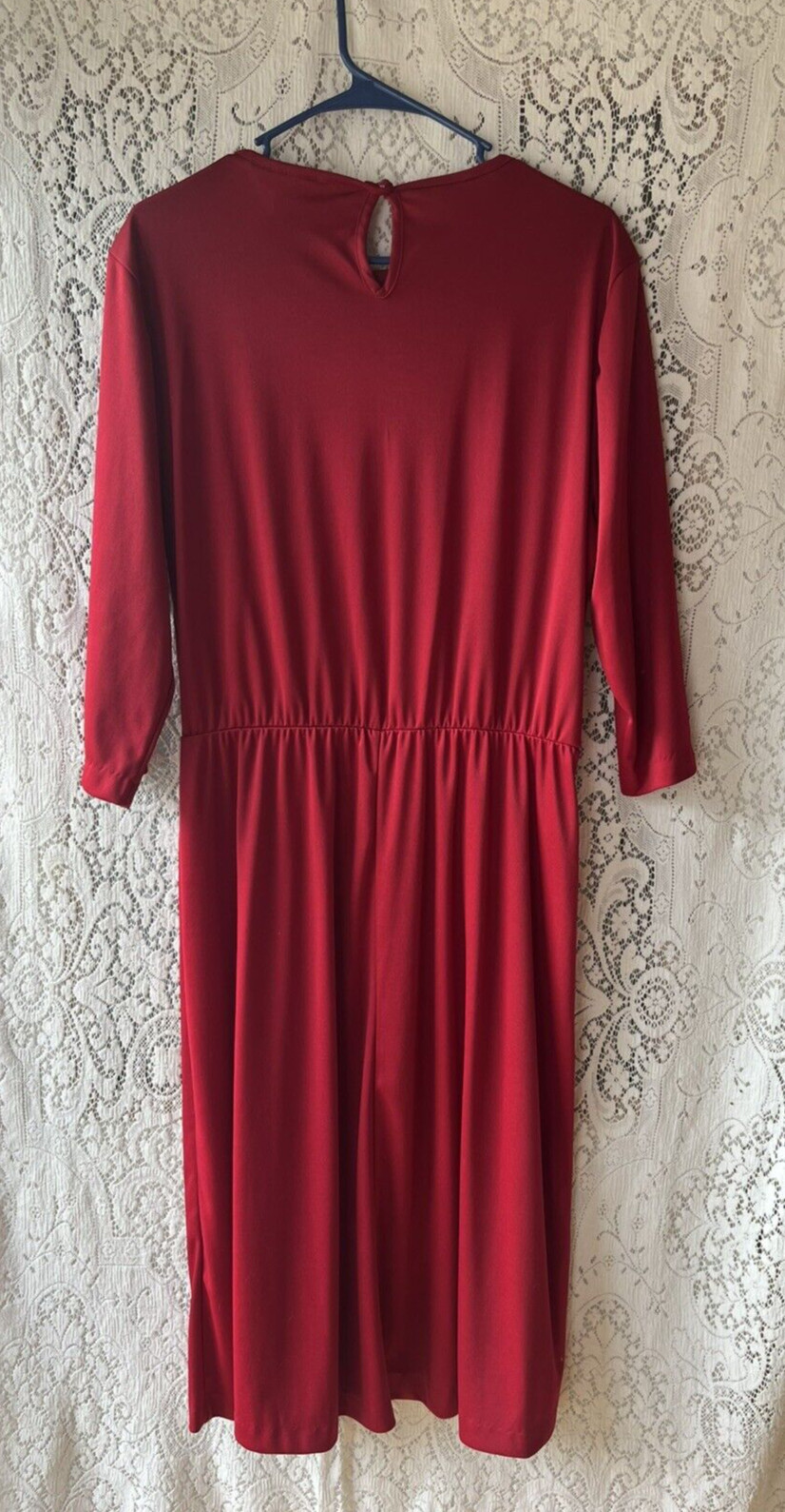 Vtg Blair Cranberry Red 3/4 Sleeve Pleated Midi Dress Elegant Casual Wear *