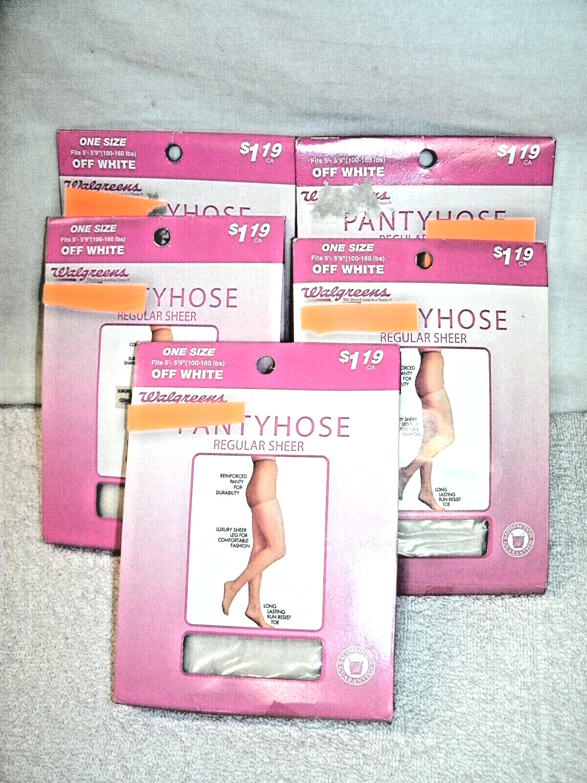 Walgreens Pantyhose -[5 Pkgs]—One Size –Off White–Regular Sheer- Vintage