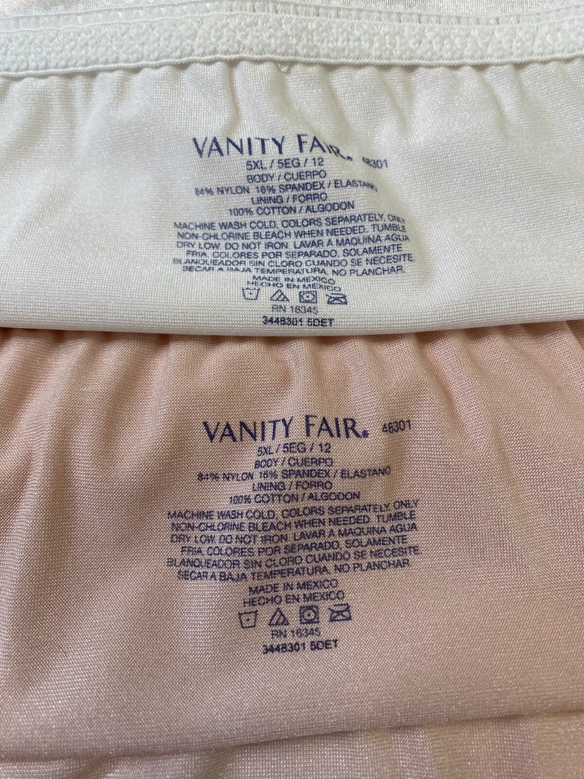 TWO VANITY FAIR Liquid NYLON PANTIES Size 5XL WHITE & PINK Shiny Second Skin 5X