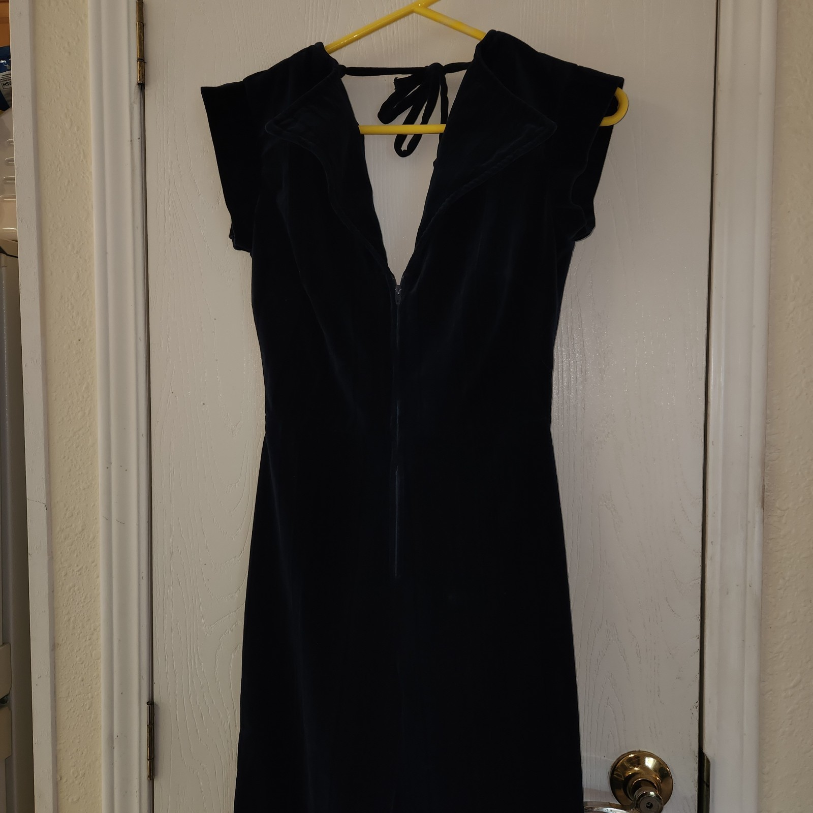 Vtg Ragtime 70s Navy Velour Wide Leg Jumpsuit Deep V Neck Disco Jumper Outfit M