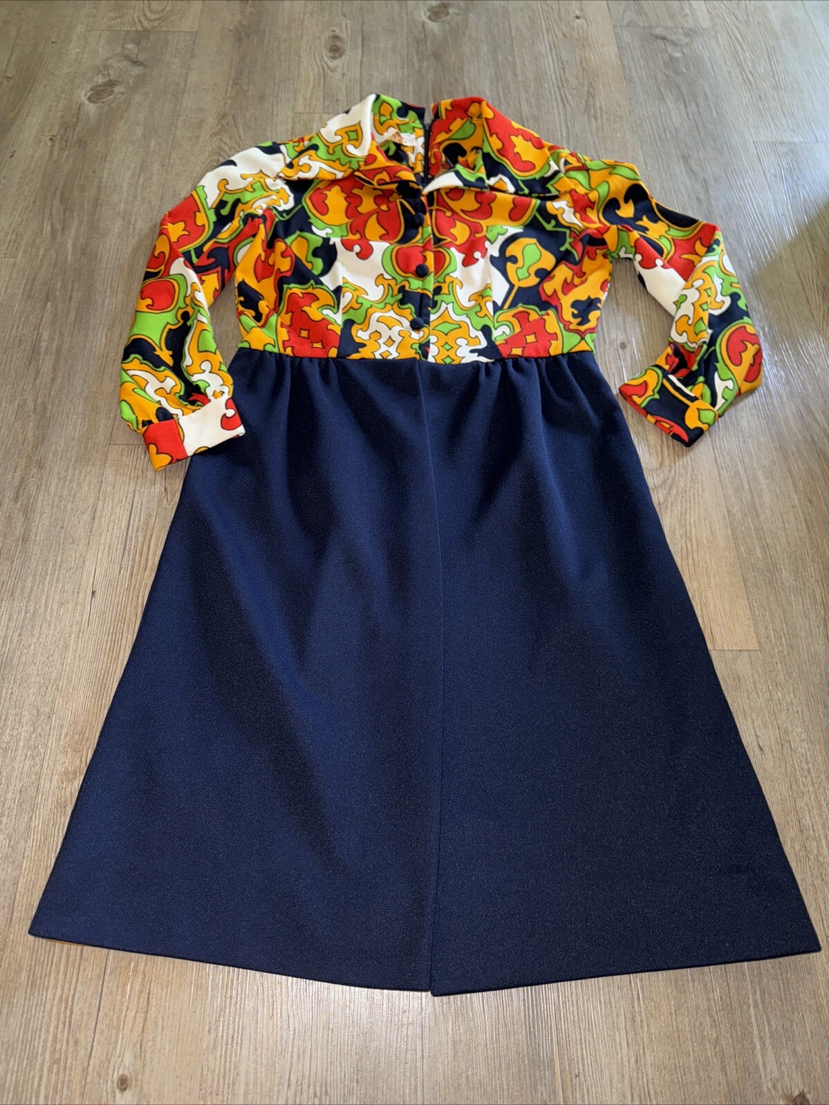 Vintage Groovy 70’s Dress Wide Collar Leslie Fay Knits Mod Baroque Size Medium