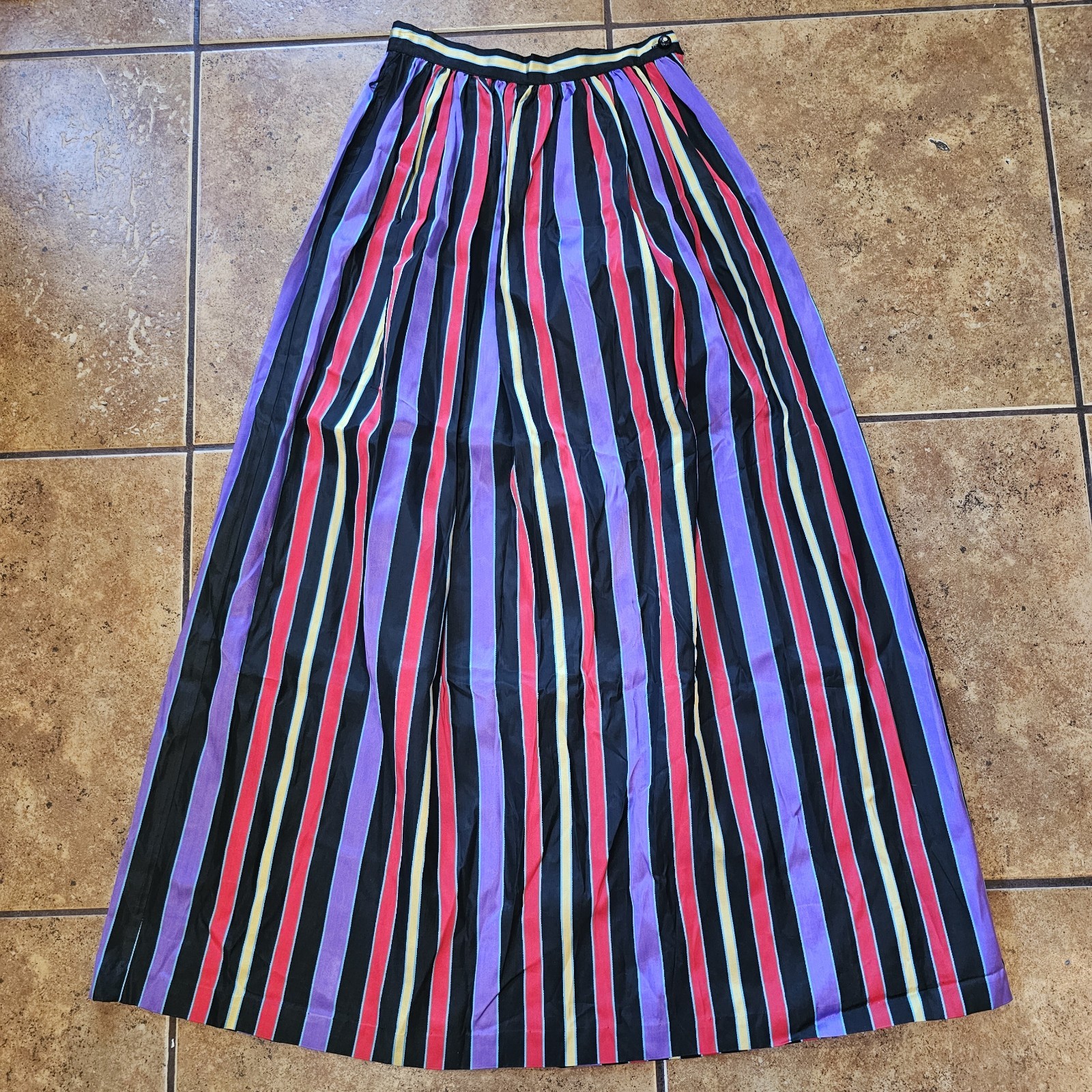 Vintage Colorful Stripe Skirt Maxi 60s 70s Pleated Carnival Circus Kooky