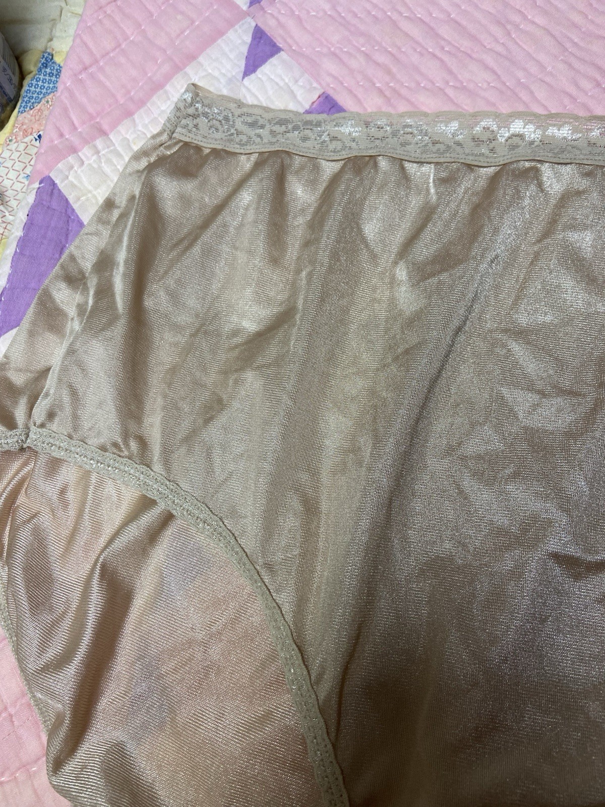 Vtg JMS Nylon Granny Sissy Panty Size 12 Cotton Gusset Champagne Beige