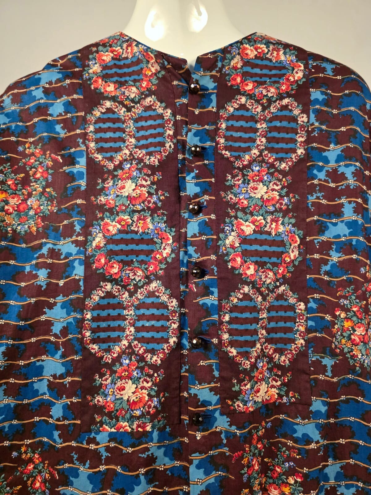 UNWORN CONDITION CIVIL WAR 1850’S FLORAL CHINTZ WRAPPER DRESS W PAGODA SLEEVES