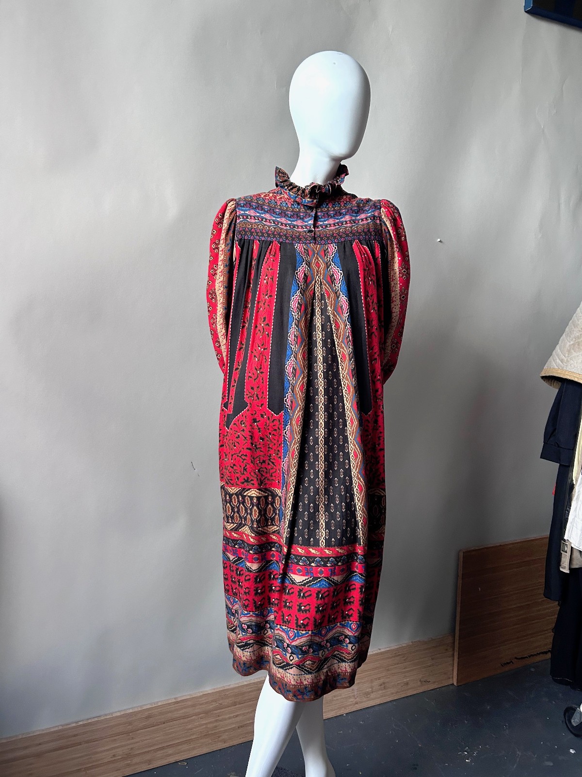 Vintage 1970s 80s Jackie Bernard EKLEKTIC Ruffle Midi Dress Boho French Country