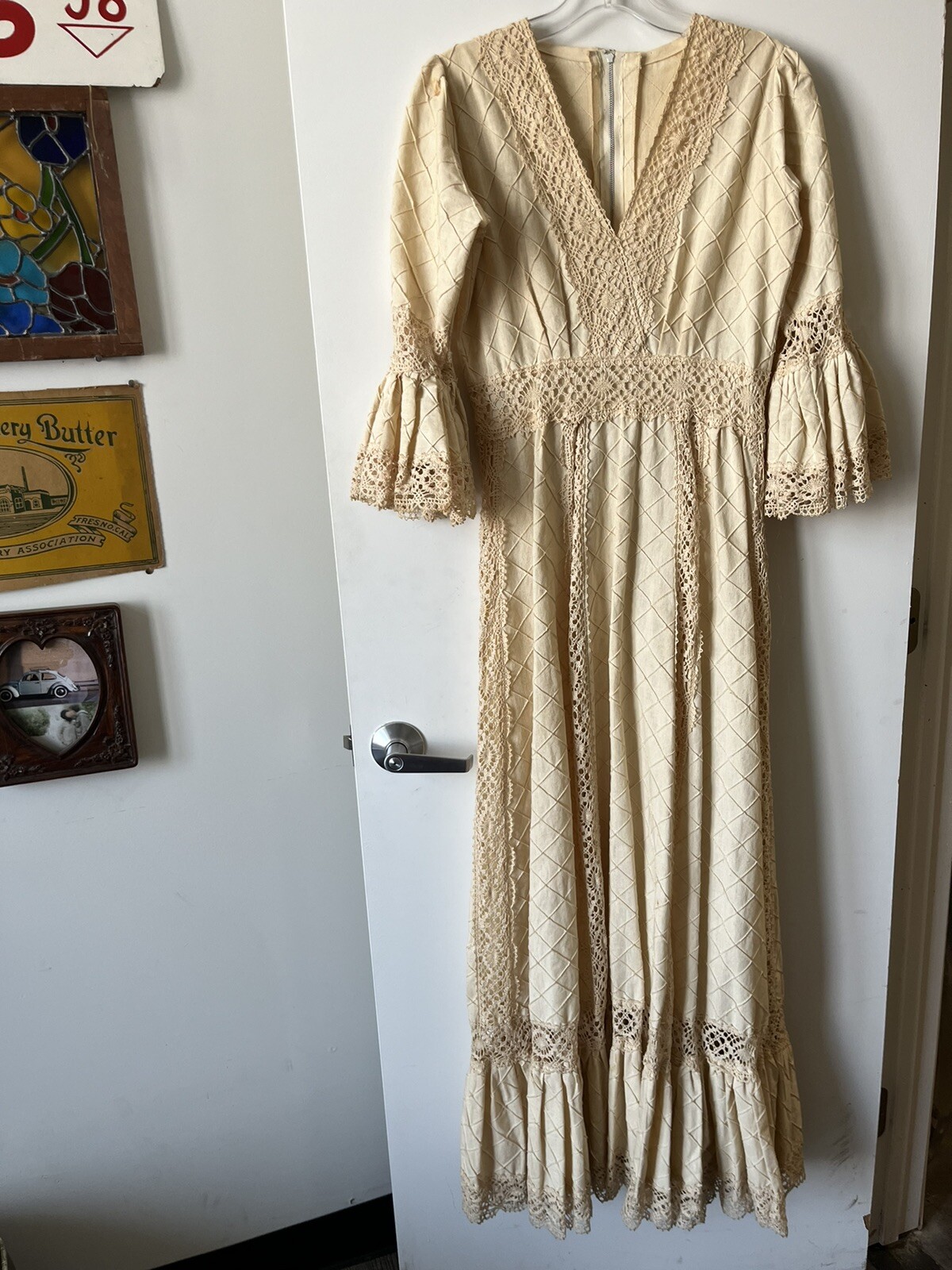 Vintage Maxi Dress With crochet trumpet sleeves