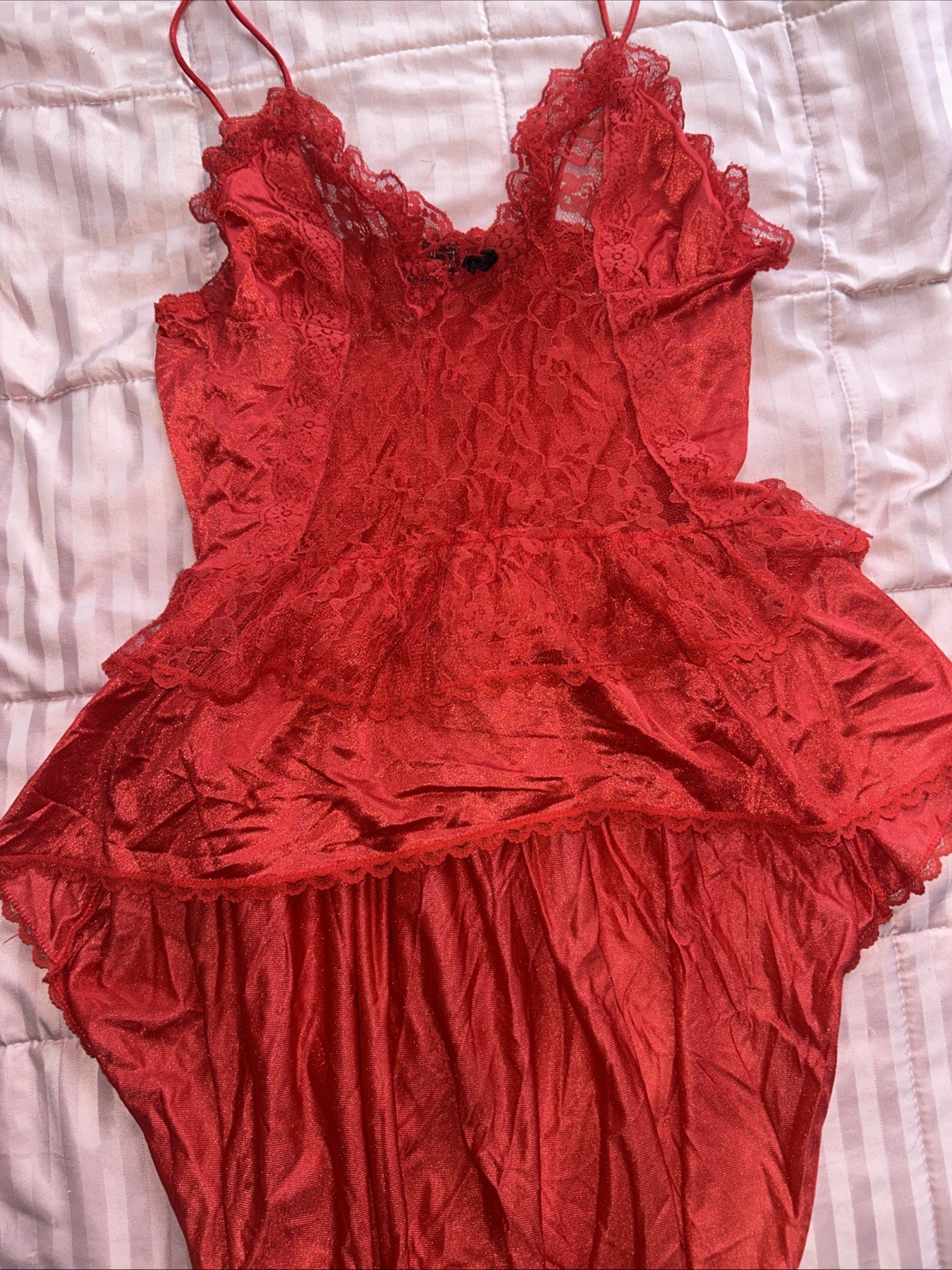 Vintage Stroke of Midnight Lingerie Women’s Nightgown Nylon S Lace Hi Low SEXY