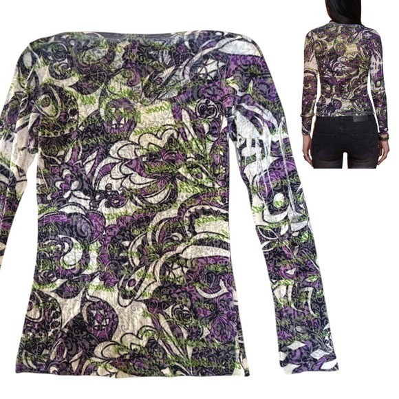 VTG. Y2K DEADSTOCK RETRO GRUNGE Sledge Butterfly Burnout Rhinestone Top Medium
