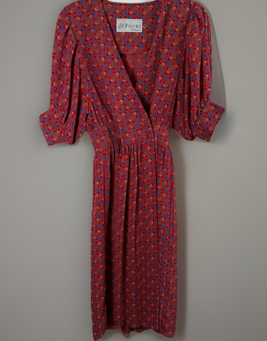 VTG 70’s L Rothschild San Francisco Red Floral Prairie Cottagecore Dress No Sz