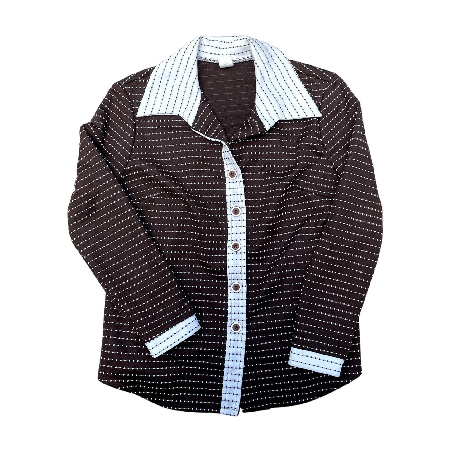 Brown White Polyester Women’s Long Sleeve Top 1960’s