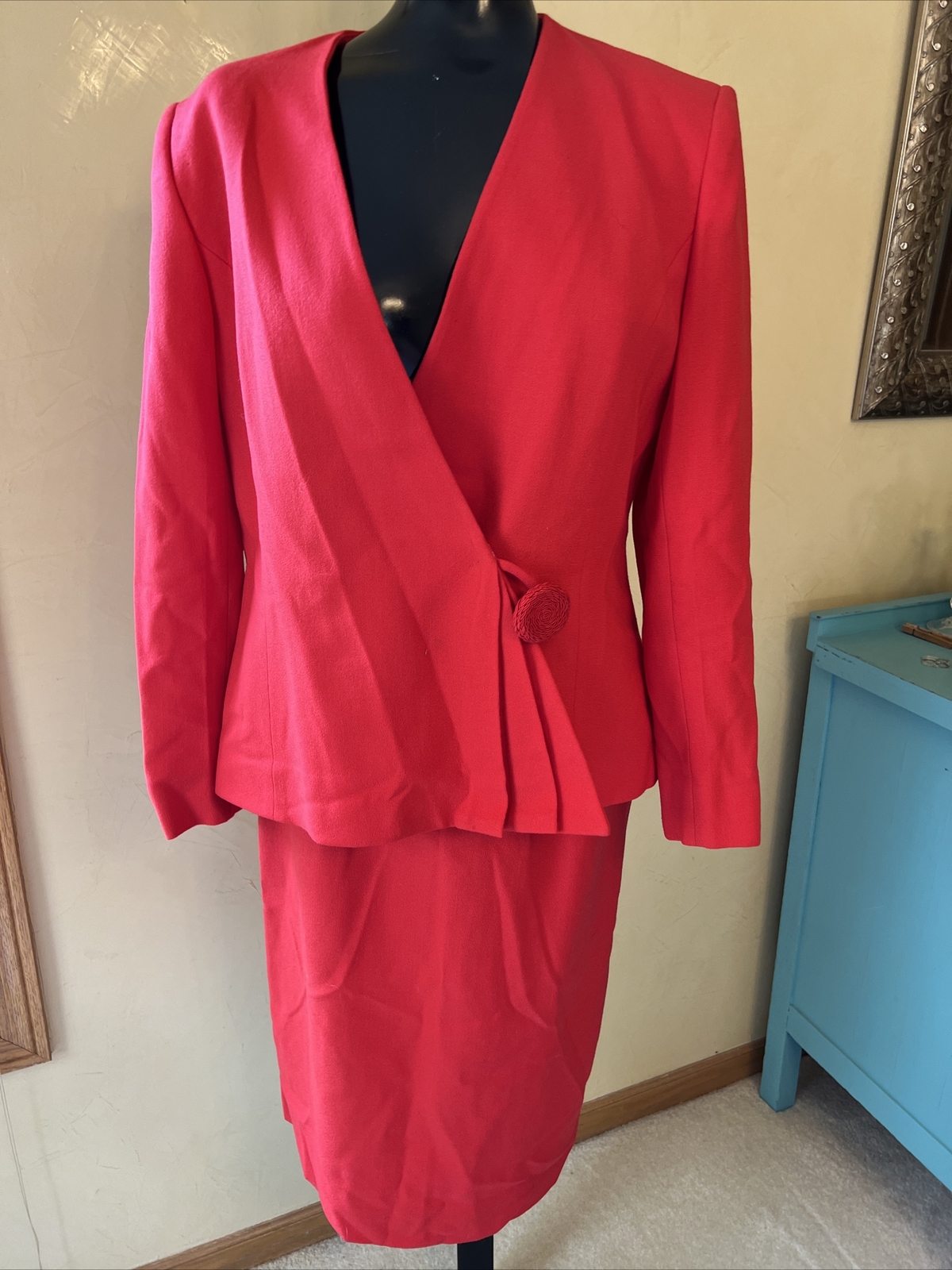Vintage Herbert Grossman Cynthia Sobel Red Skirt Set Suit Lined Size 10