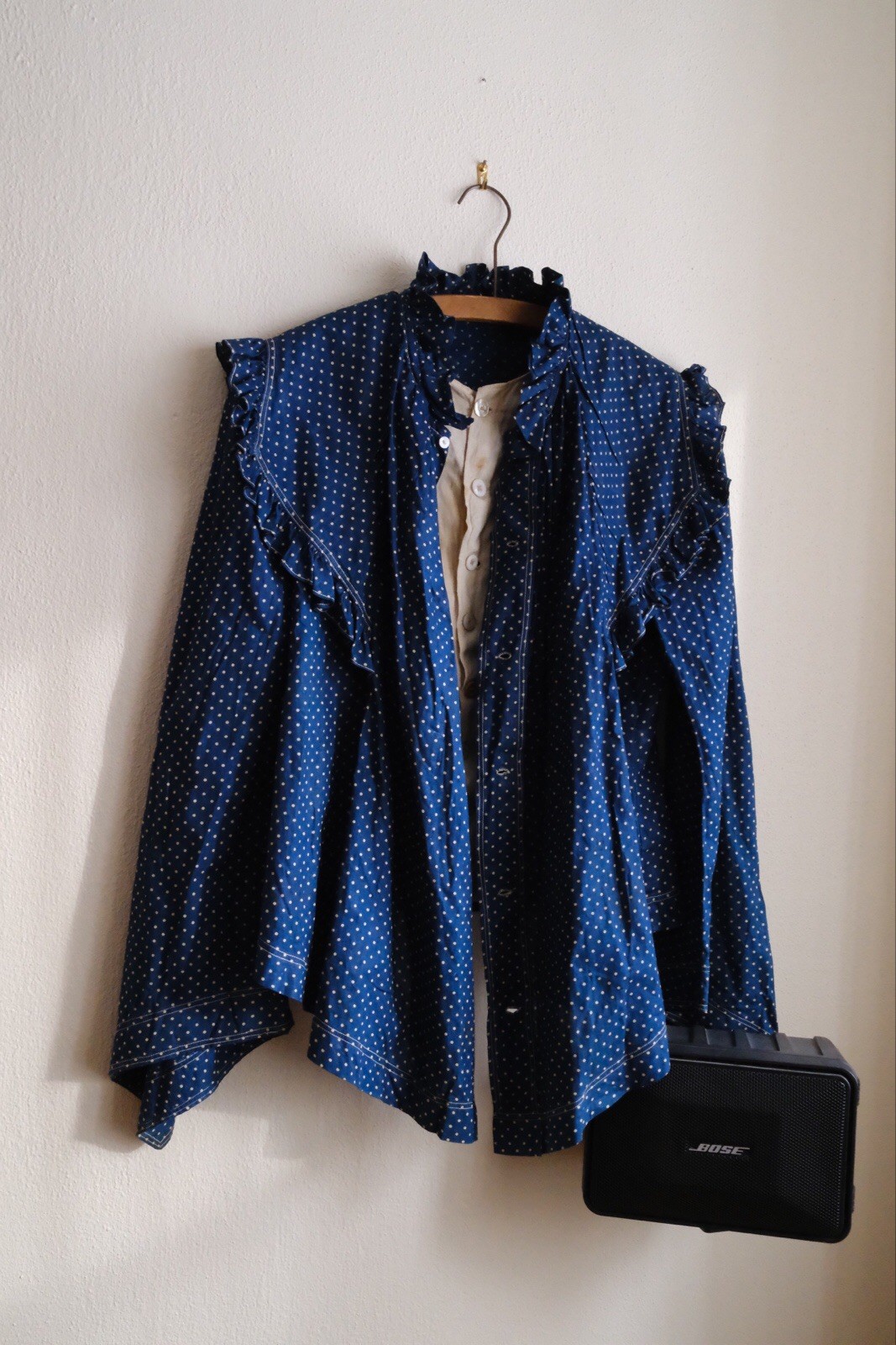Extremely Rare Blue Indigo Calico Antique Blouse, Possible Maternity Cut