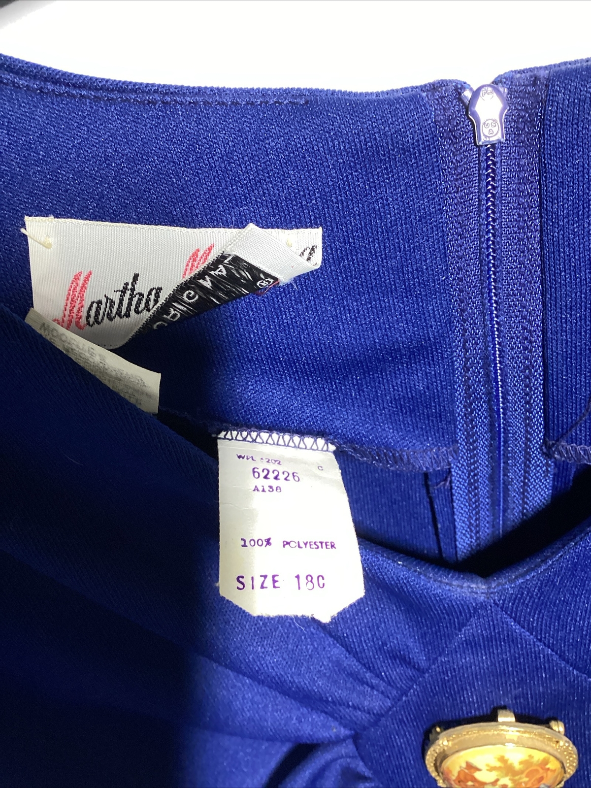 Vintage Martha Manning Dress, Size 18c, Blue, Broach, Polyester